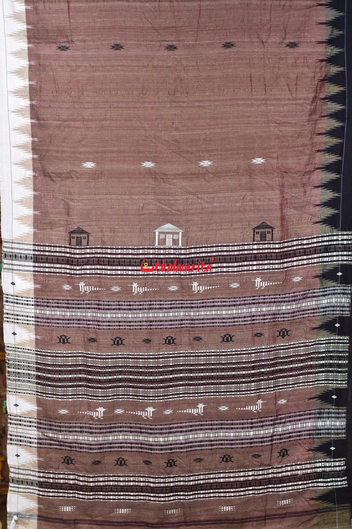 Old Rose Black White Border Tussar Kotpad Saree