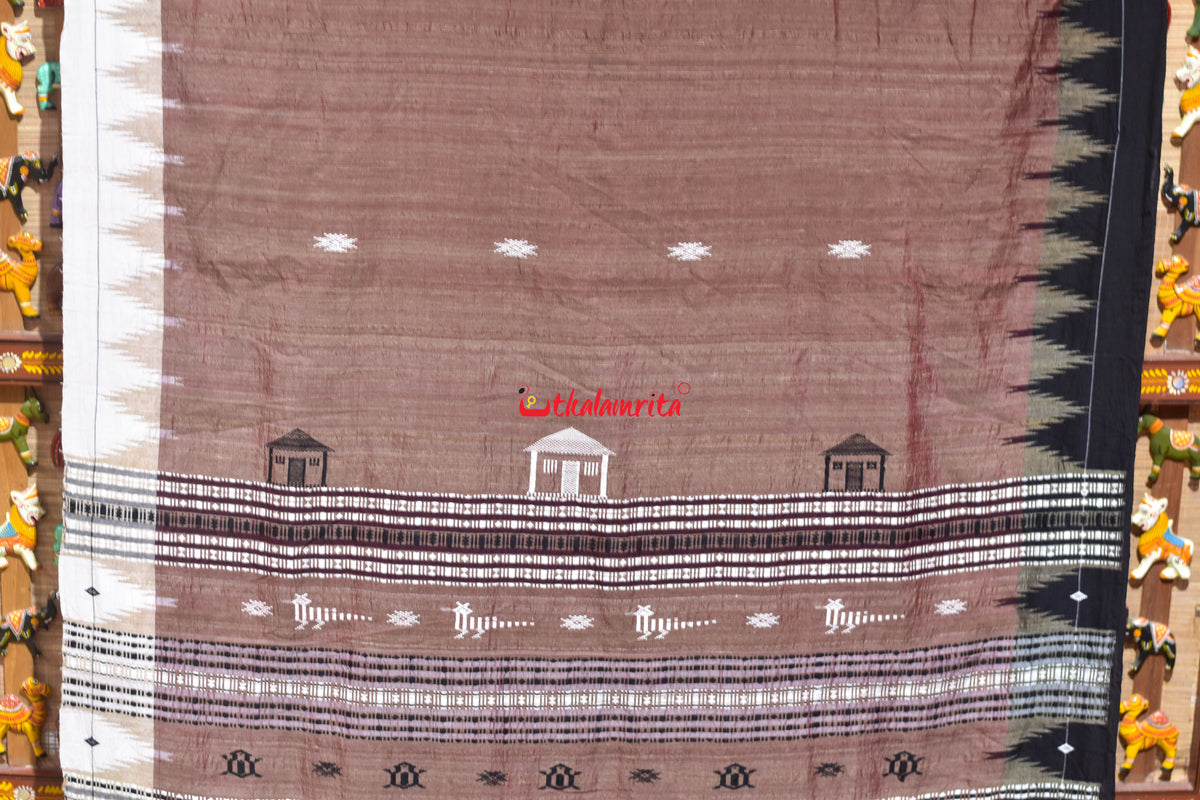 Old Rose Black White Border Tussar Kotpad Saree
