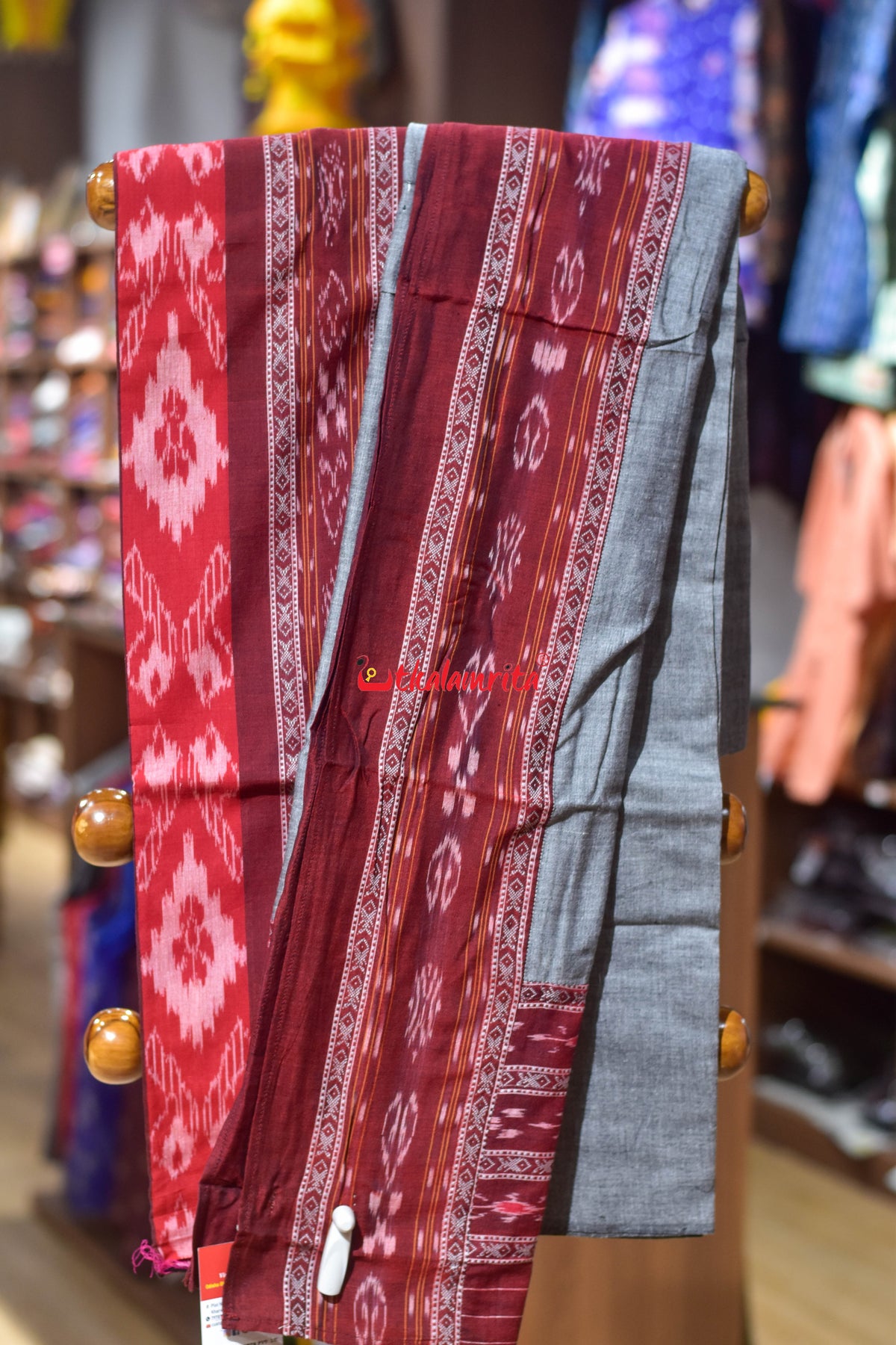 Maroon Grey Middle Sankha Chakra Design Dress Set