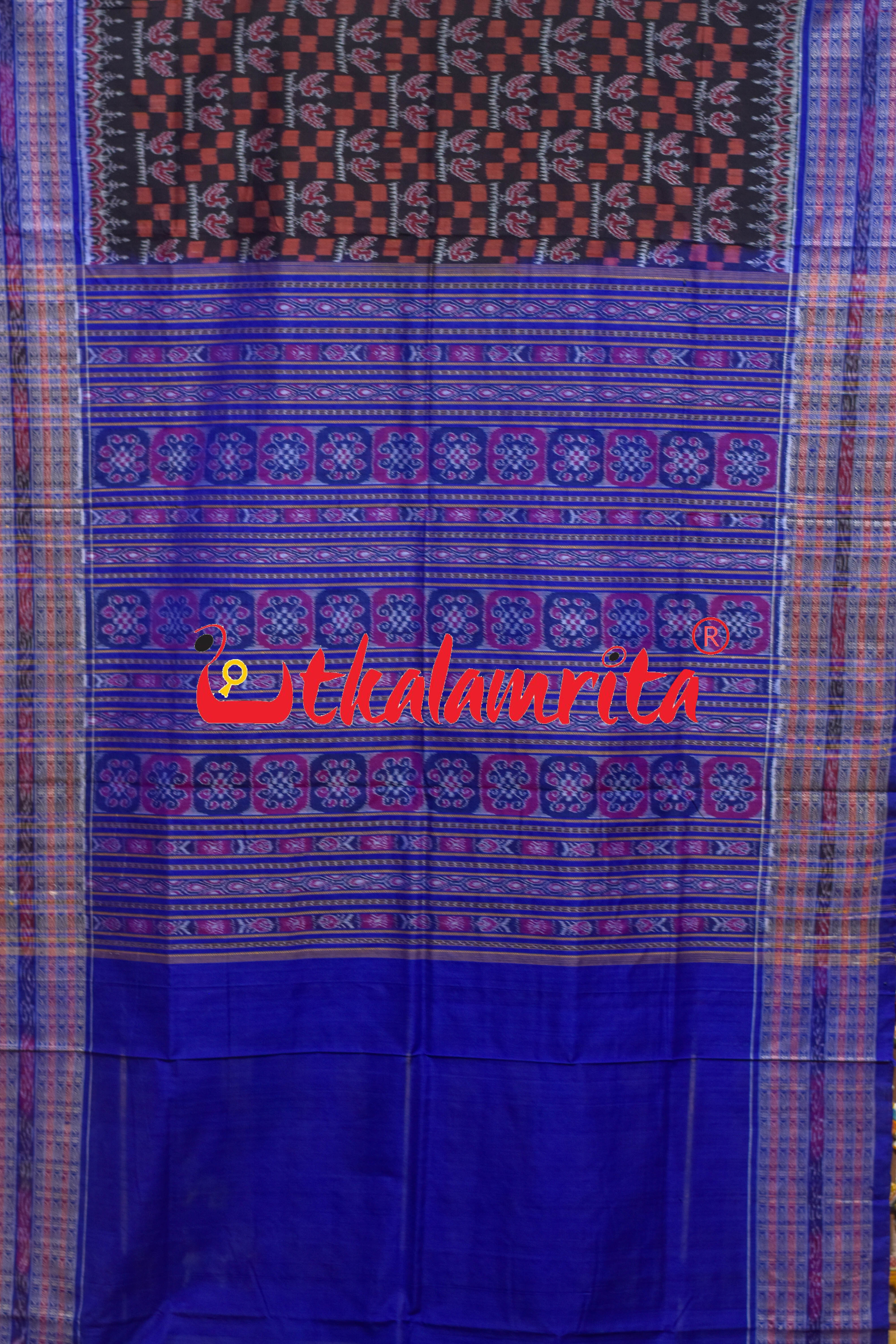 Black Rust Double Birds Sambalpuri Cotton Saree