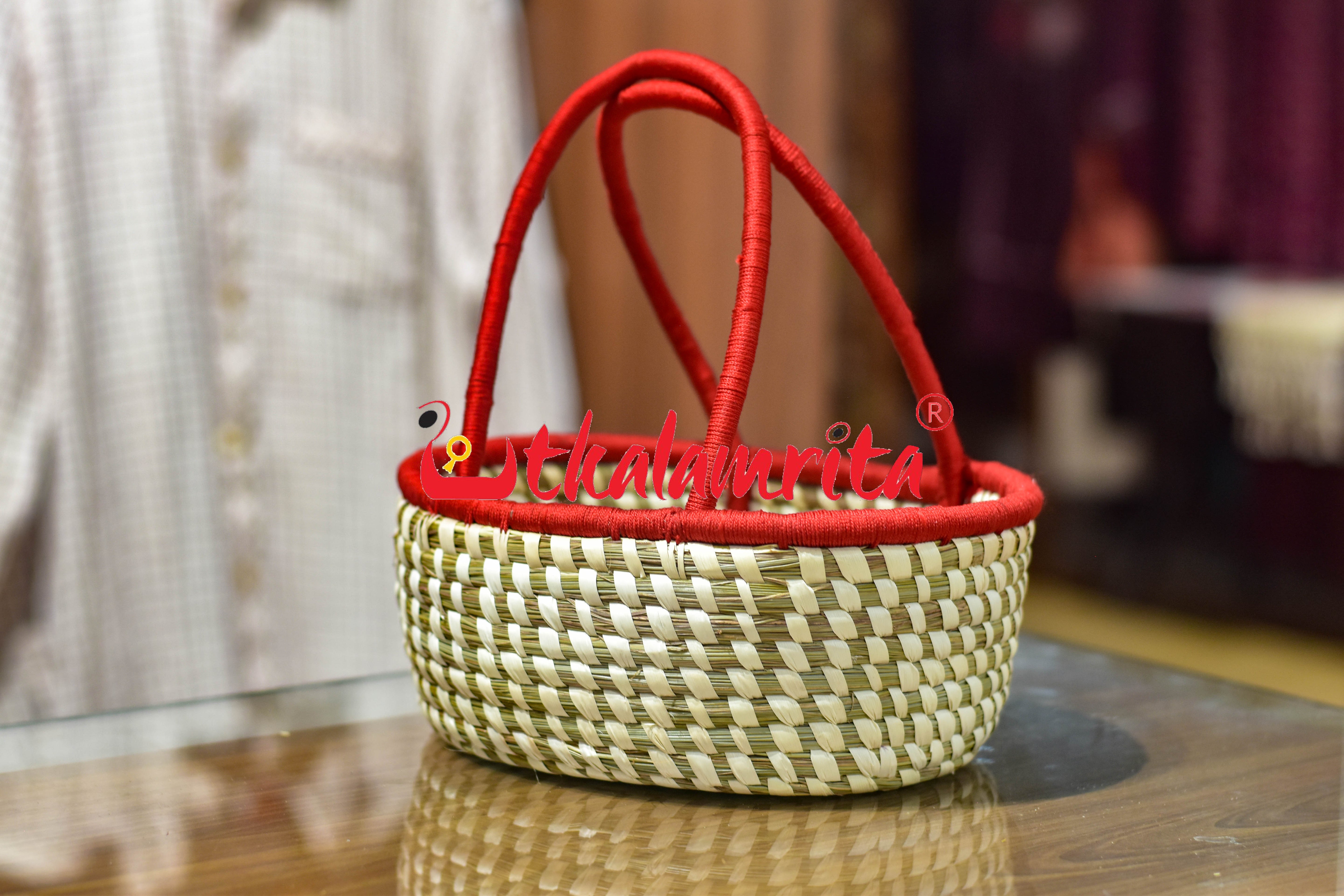 Sabai Grass Sparrow Basket- Red