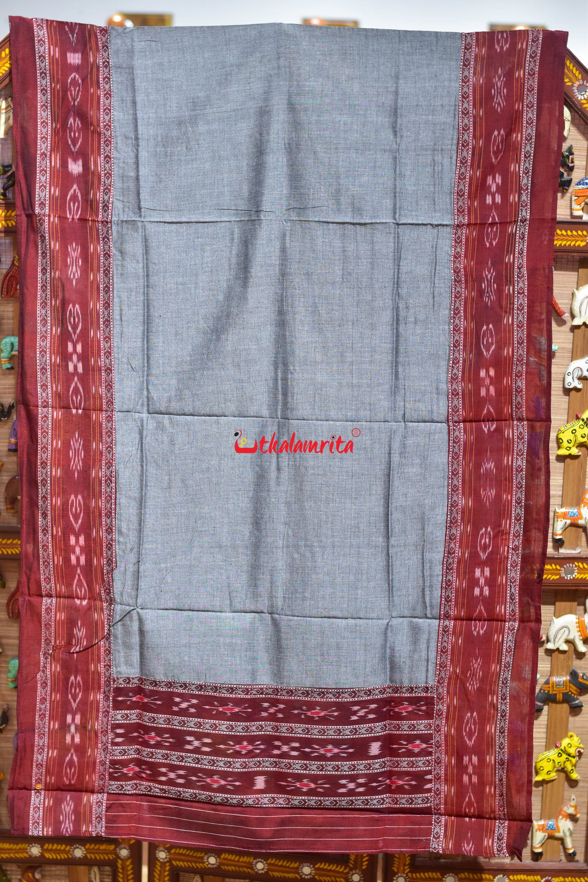 Maroon Grey Middle Sankha Chakra Design Dress Set