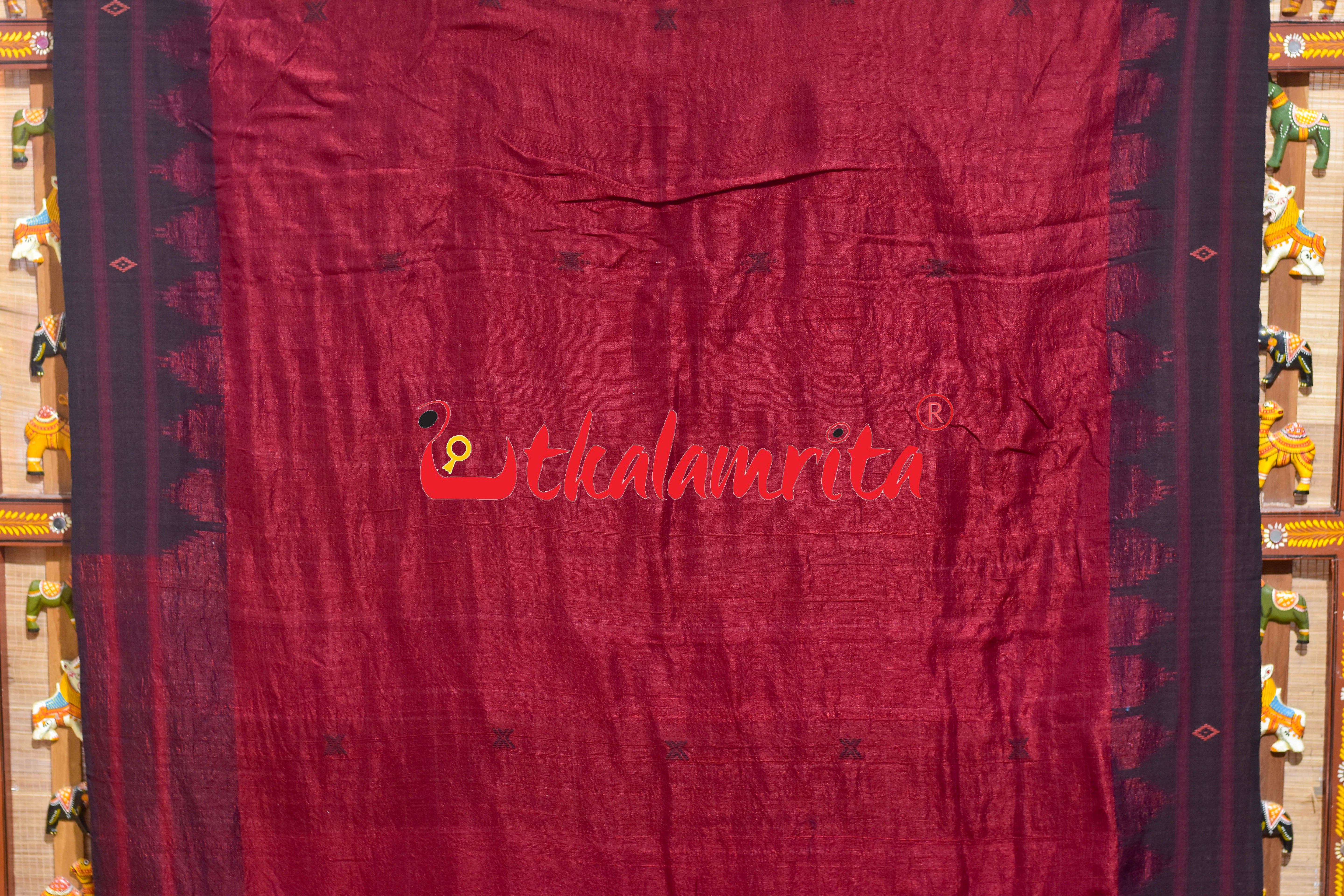 Red Black Adibasi Tusaar Kotpad Silk Saree