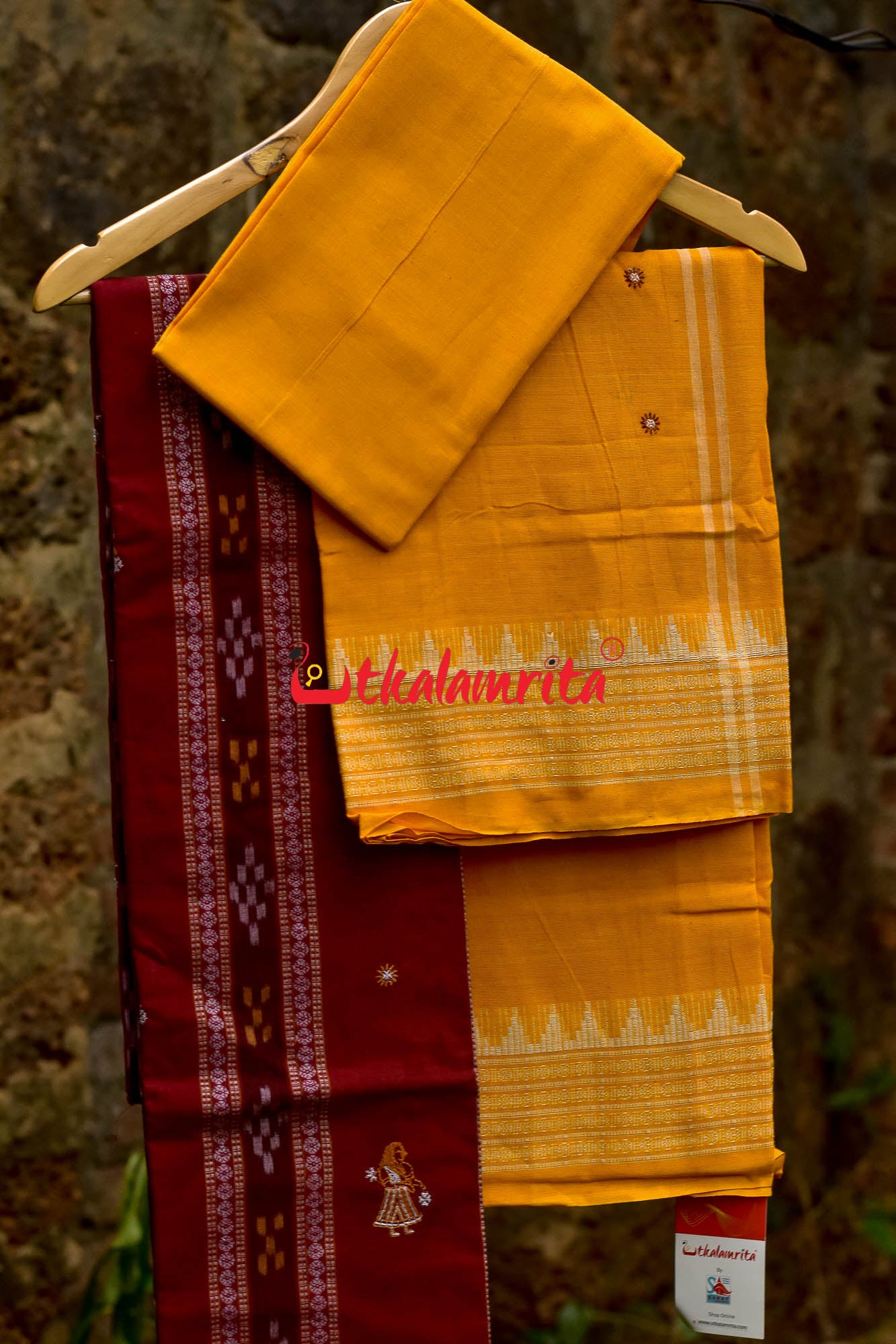 Maroon Yellow Doll Bomkai Dress Set