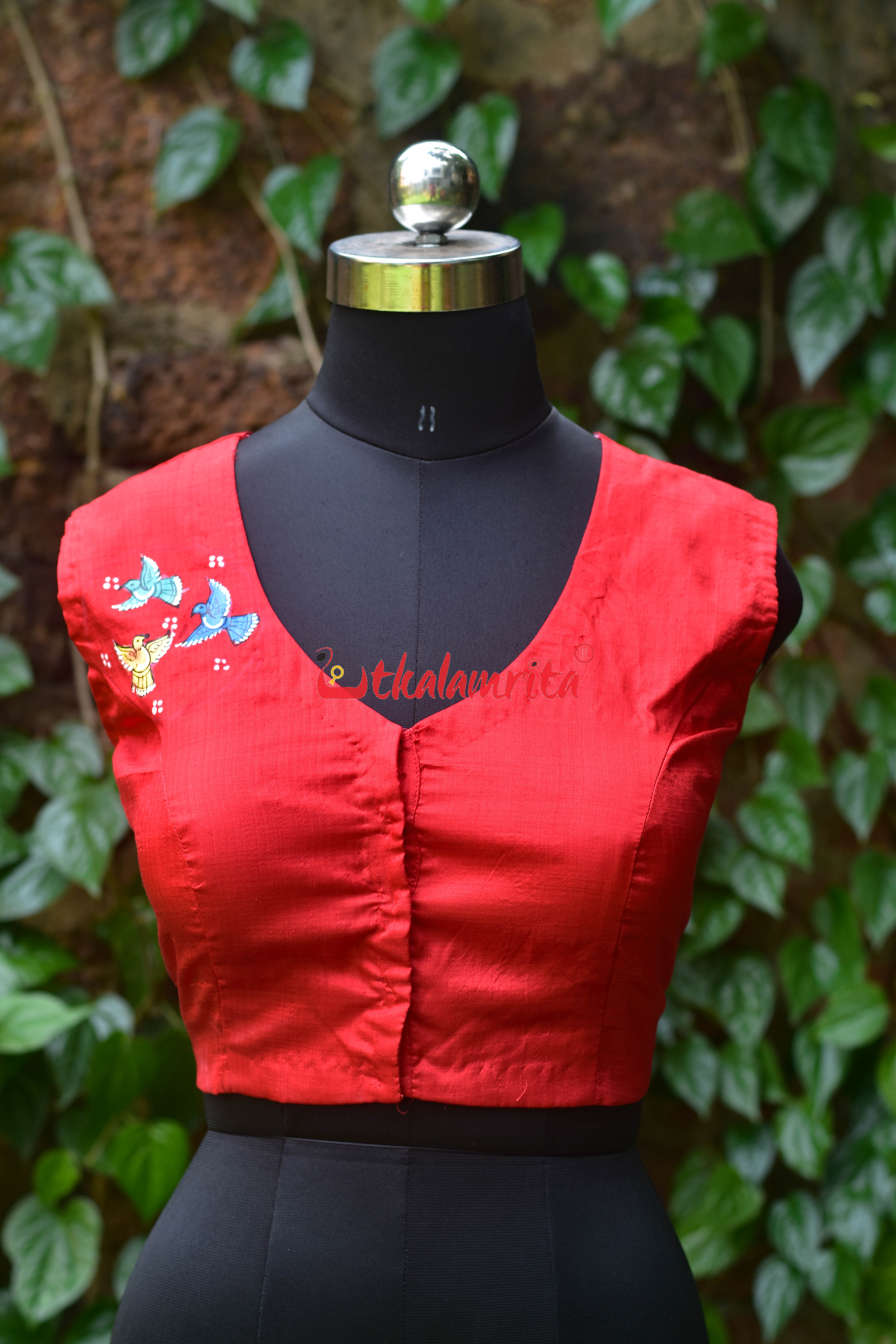 Red Fish Bandha Border Chadhei Silk (Blouse Piece)