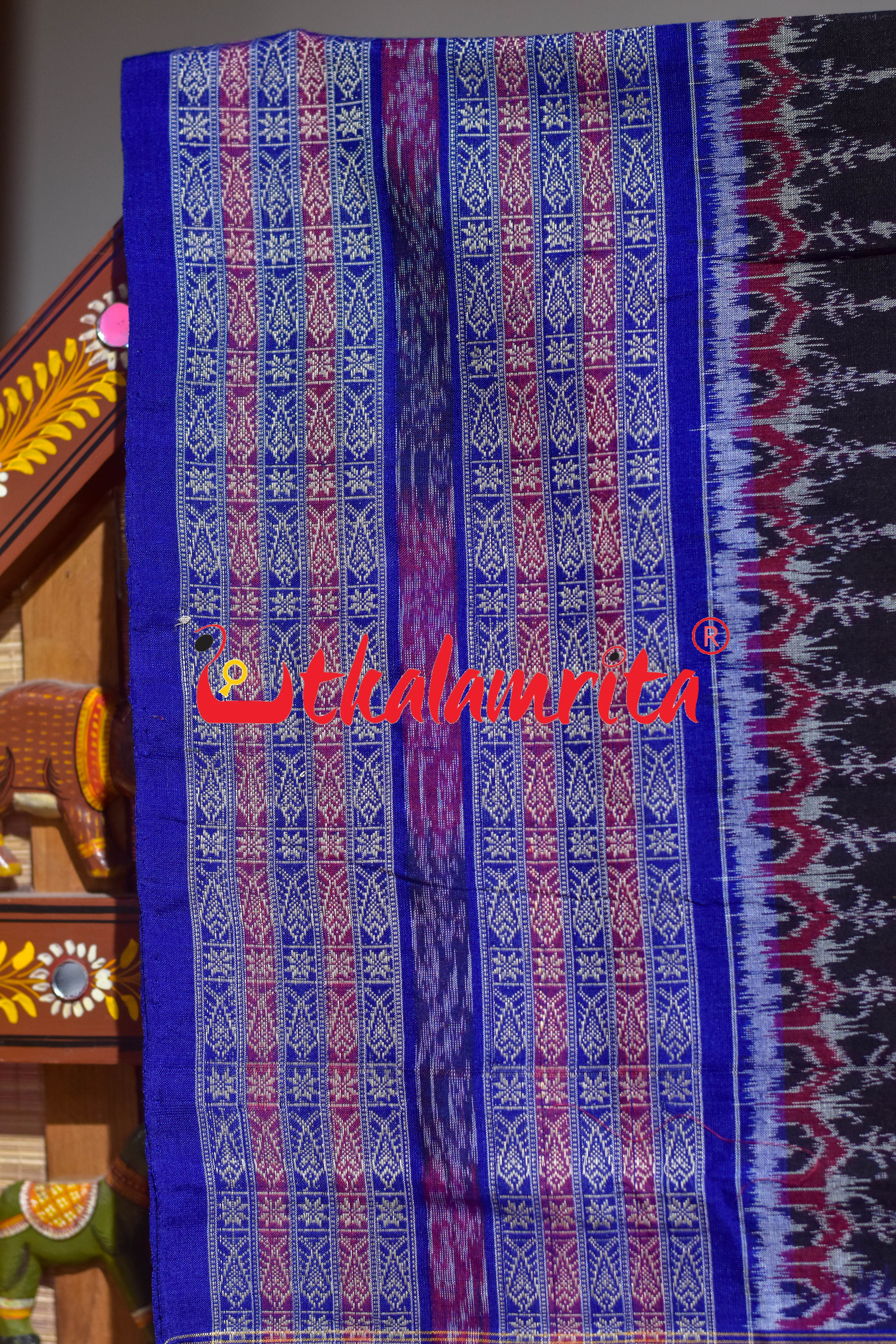 Black Rust Double Birds Sambalpuri Cotton Saree