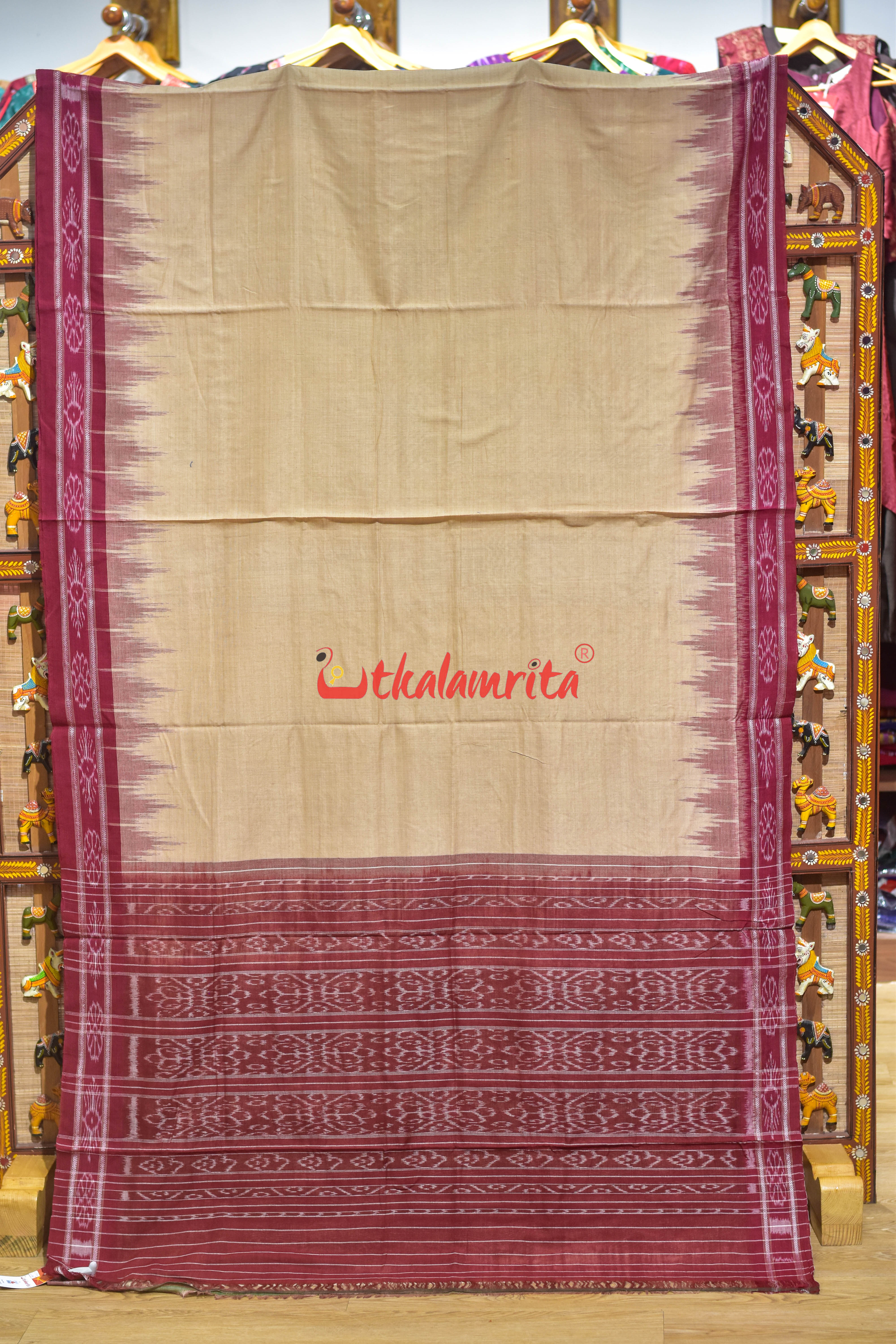 Off White Flower Border Khandua Cotton Saree