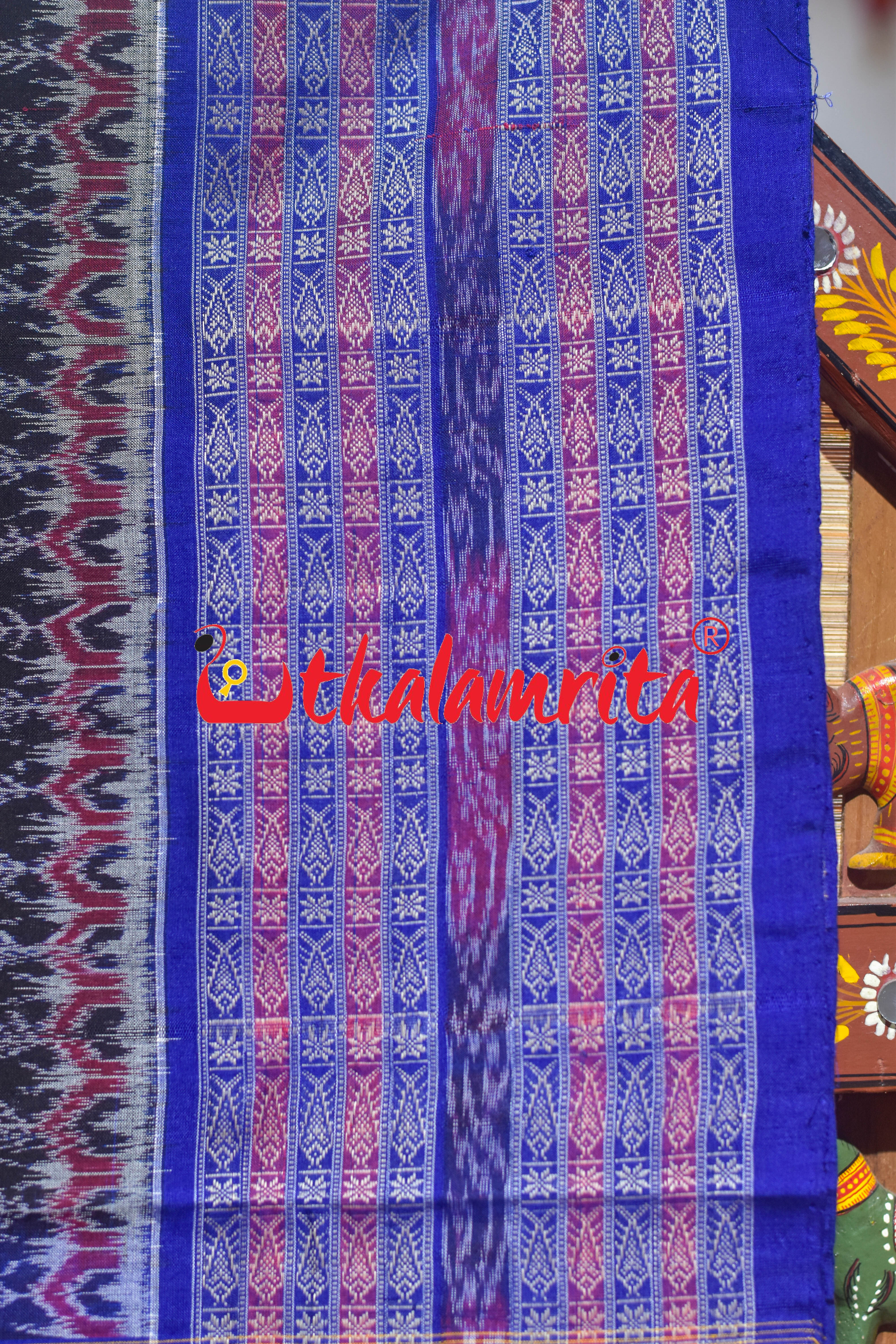 Black Rust Double Birds Sambalpuri Cotton Saree