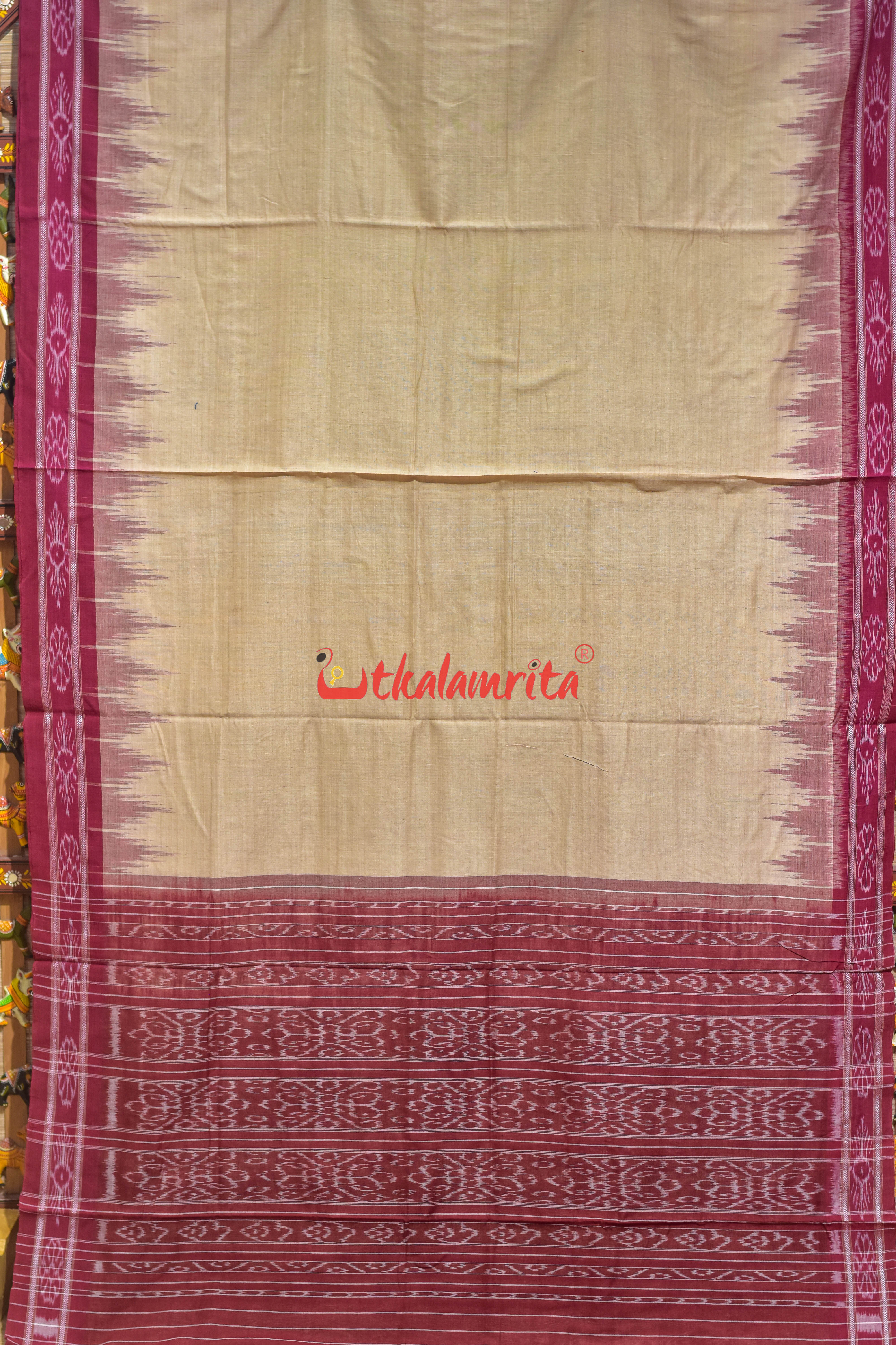 Off White Flower Border Khandua Cotton Saree