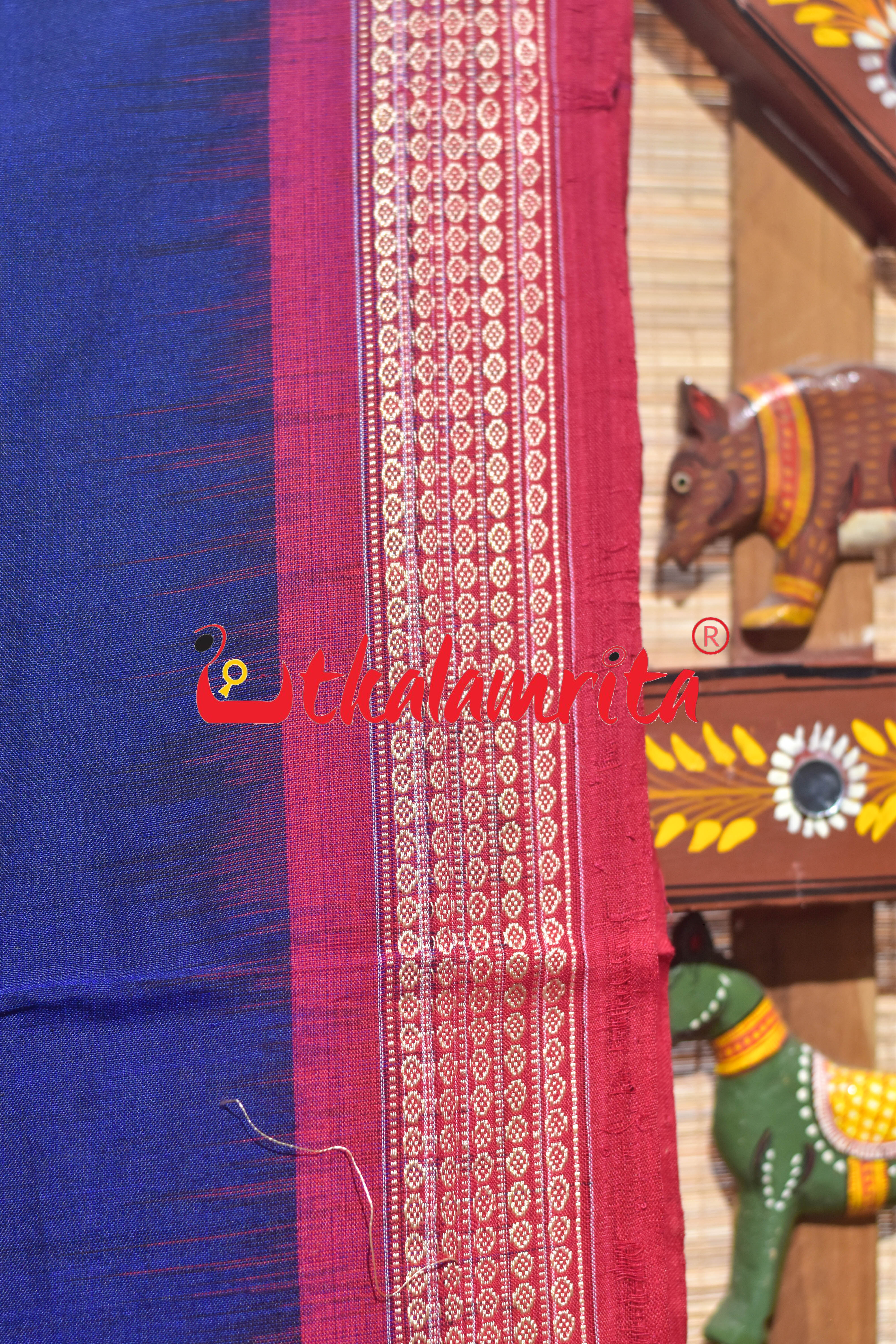 Blue Red Heart Bomkai Cotton Saree