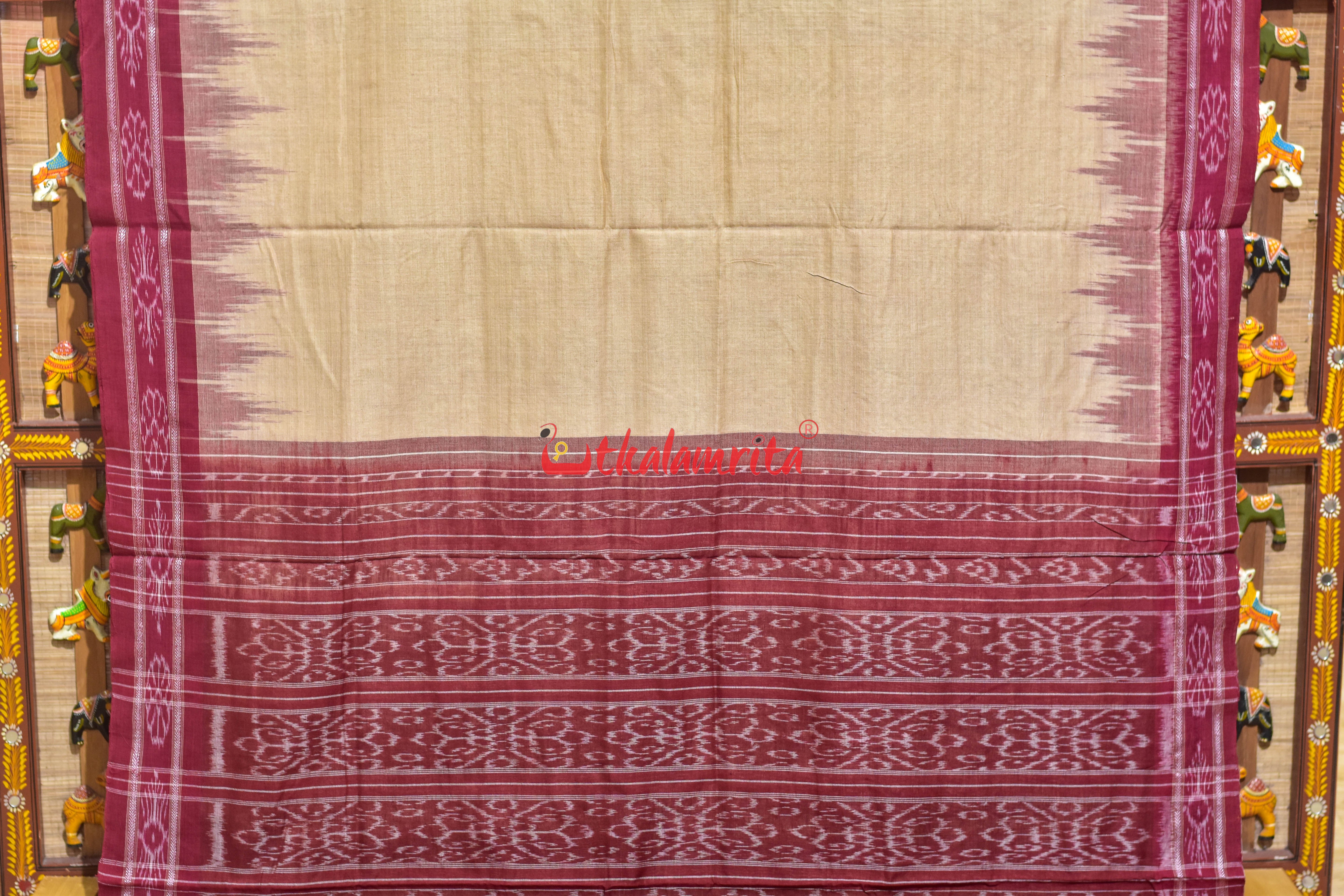 Off White Flower Border Khandua Cotton Saree
