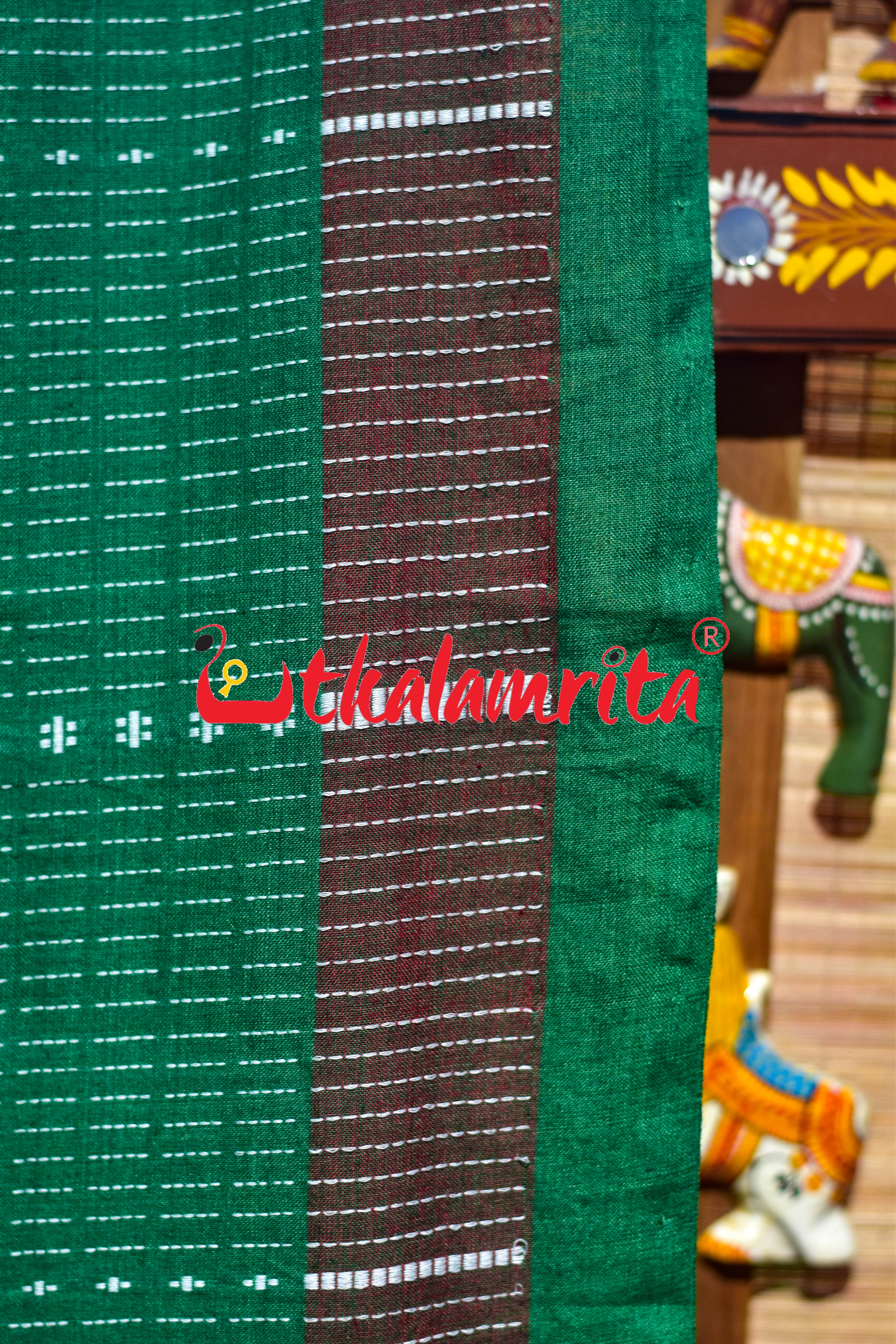 Green Hati Anchal Dhalapathar Cotton Saree