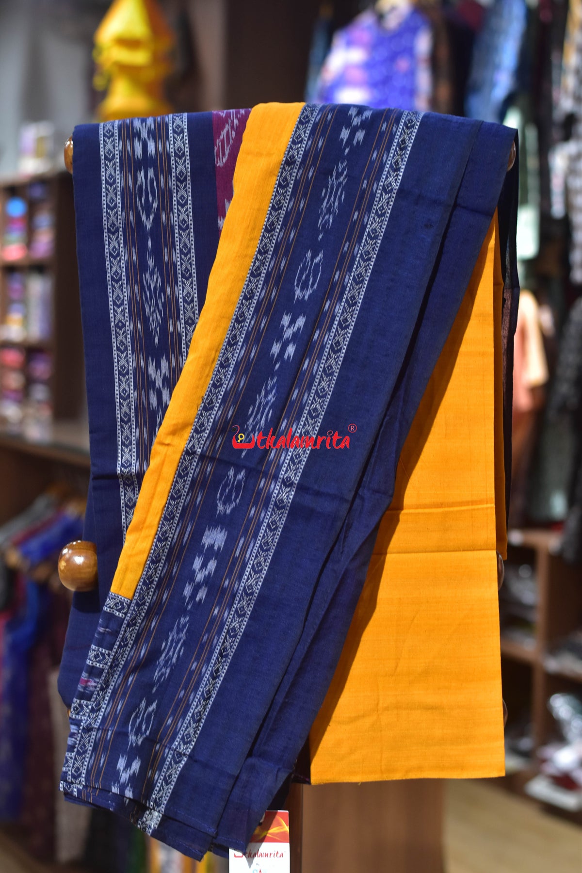 Blue Yellow Middle Sankha Chakra Design Dress Set