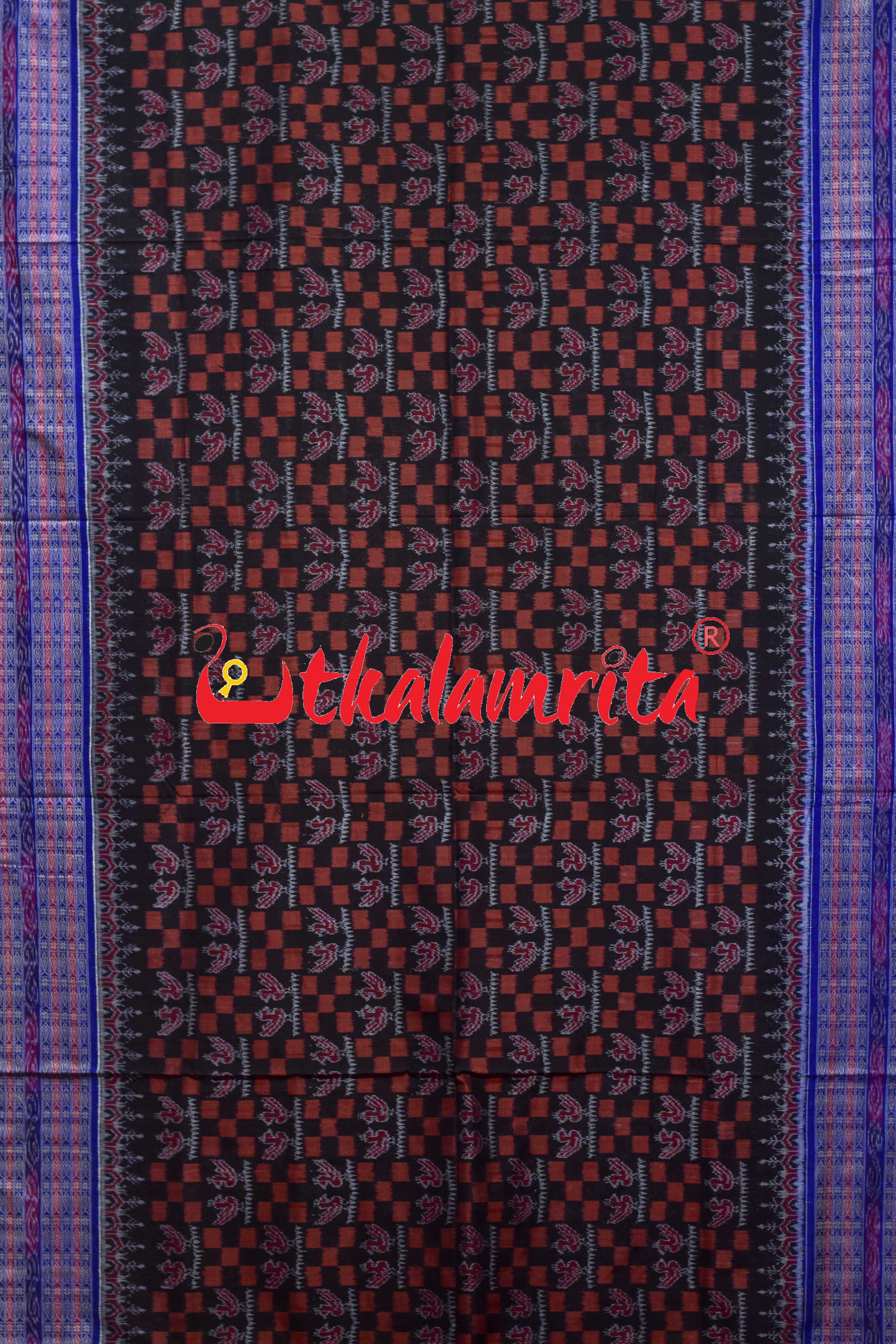 Black Rust Double Birds Sambalpuri Cotton Saree