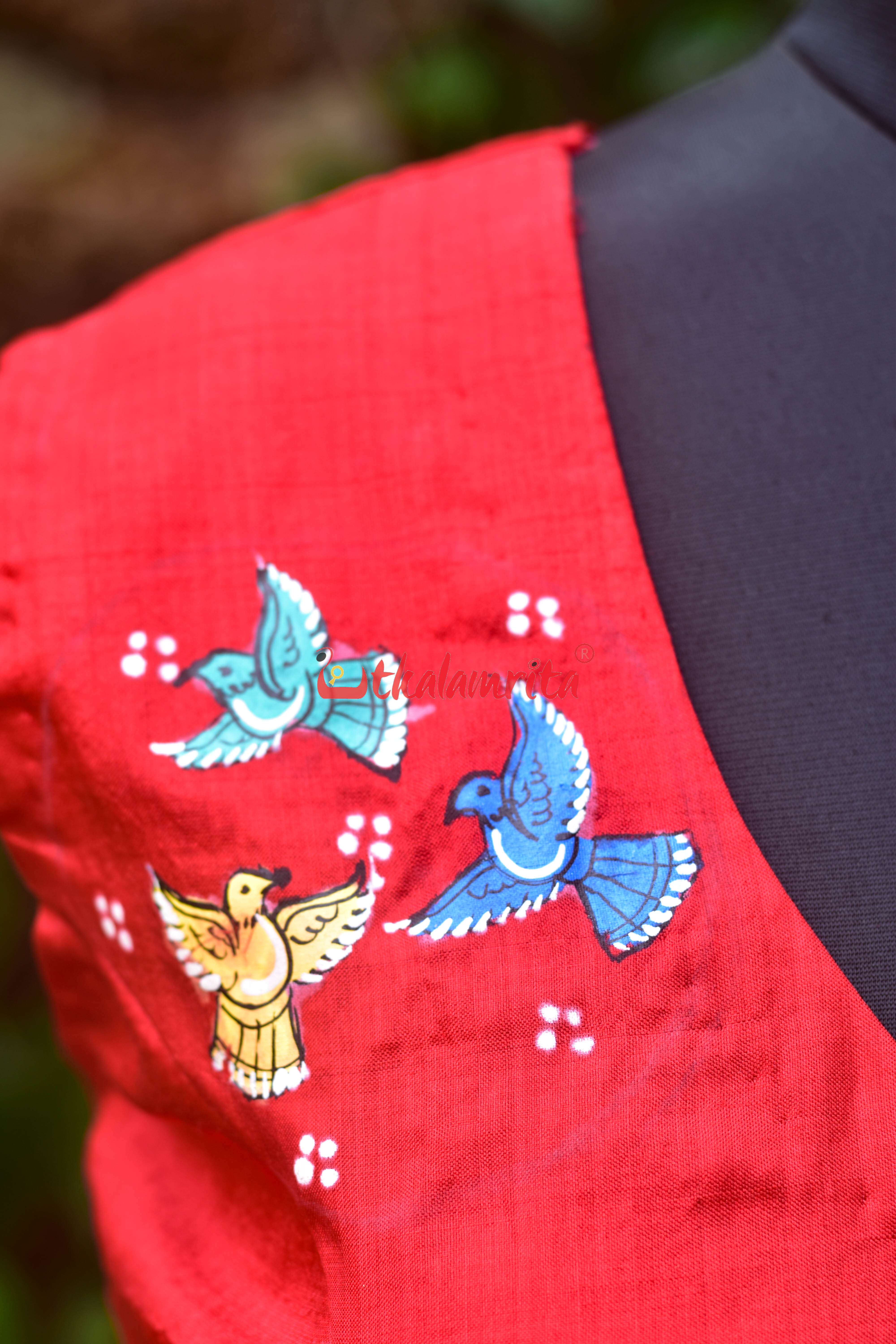 Red Fish Bandha Border Chadhei Silk (Blouse Piece)