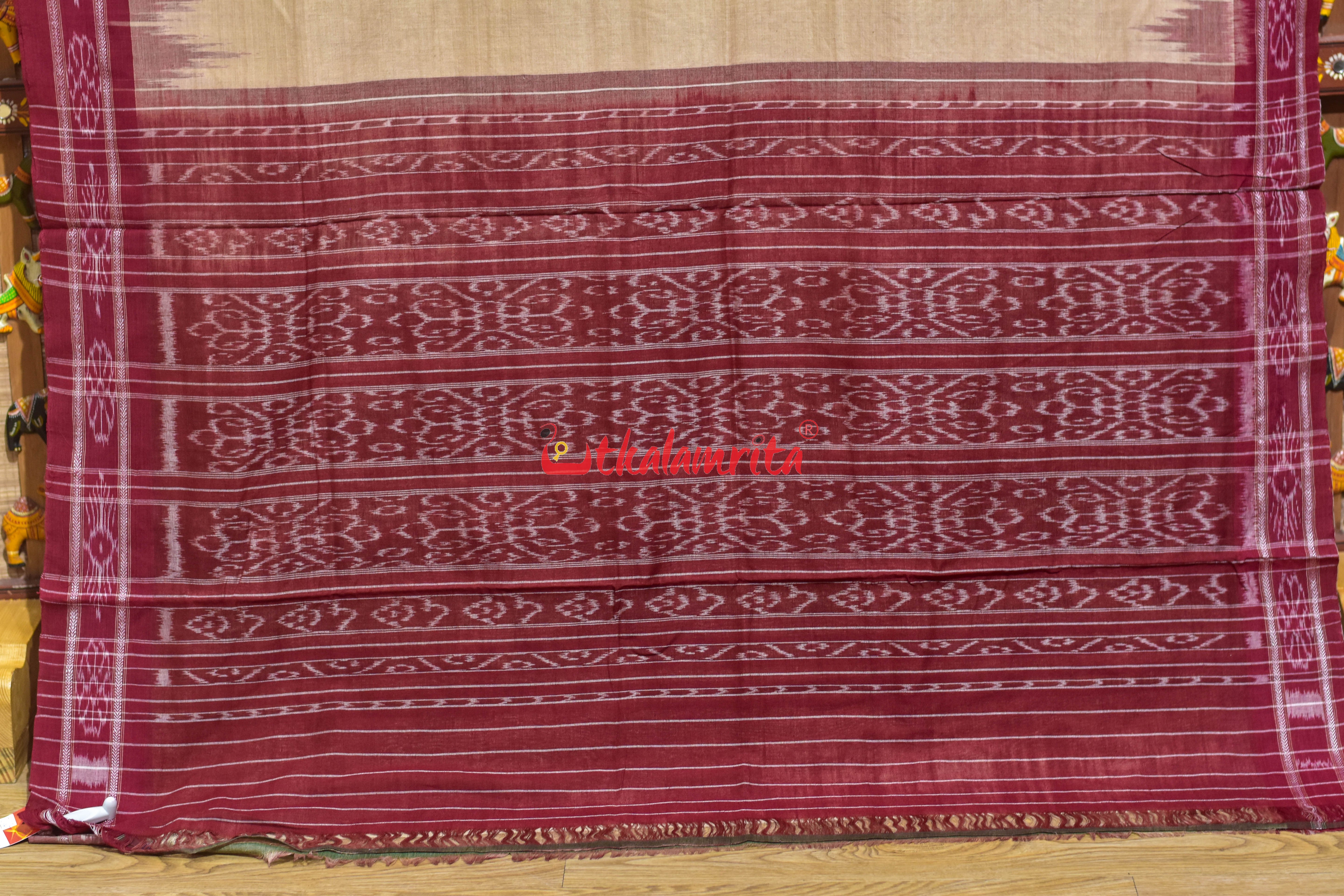 Off White Flower Border Khandua Cotton Saree