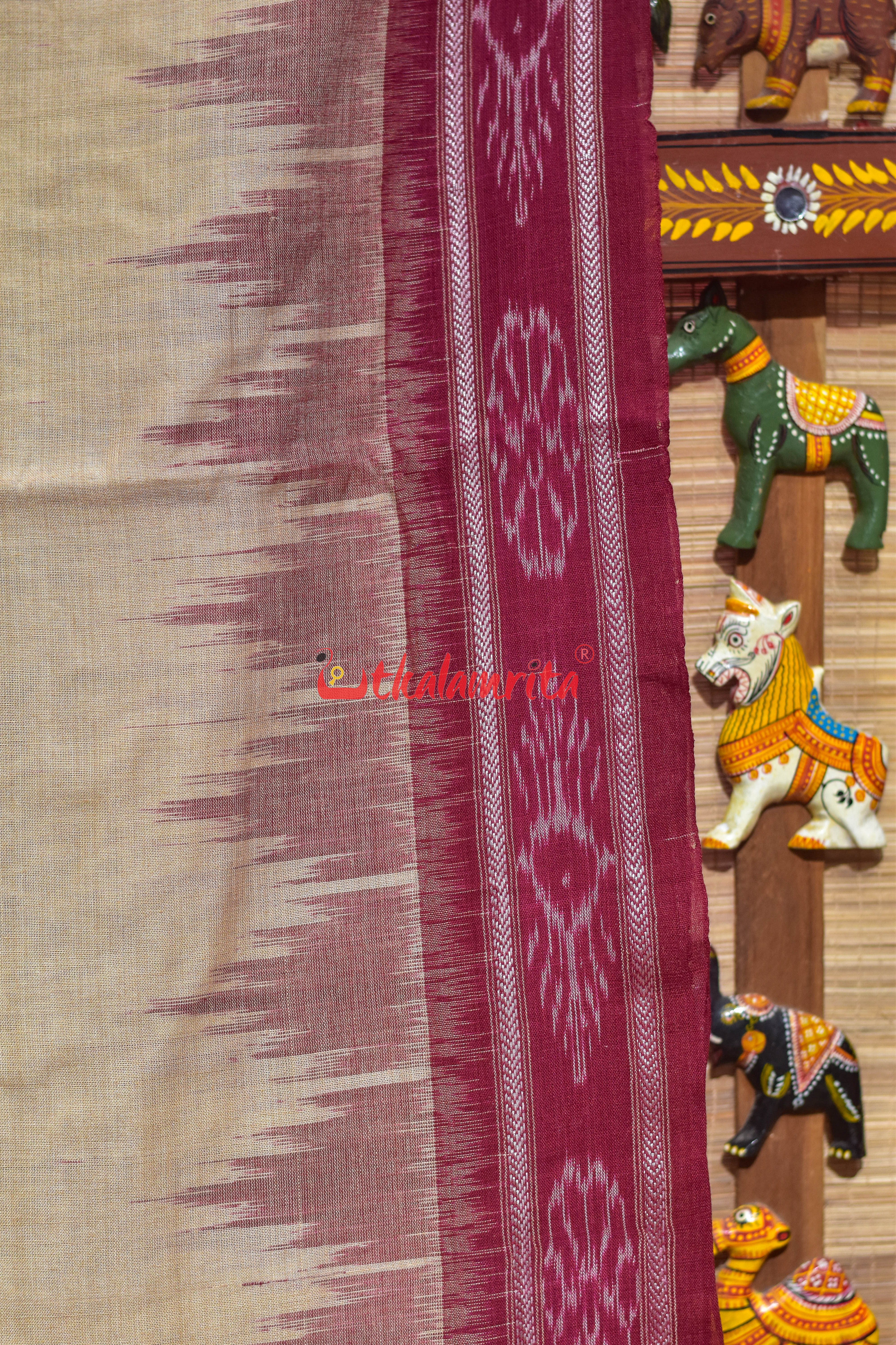 Off White Flower Border Khandua Cotton Saree