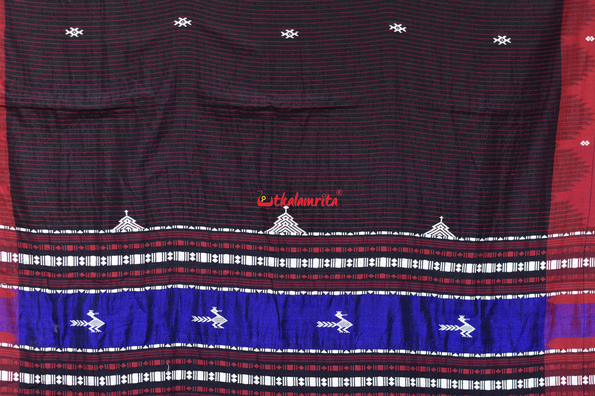 Black Red Stripes Blue Anchal Tussar Kotpad Saree
