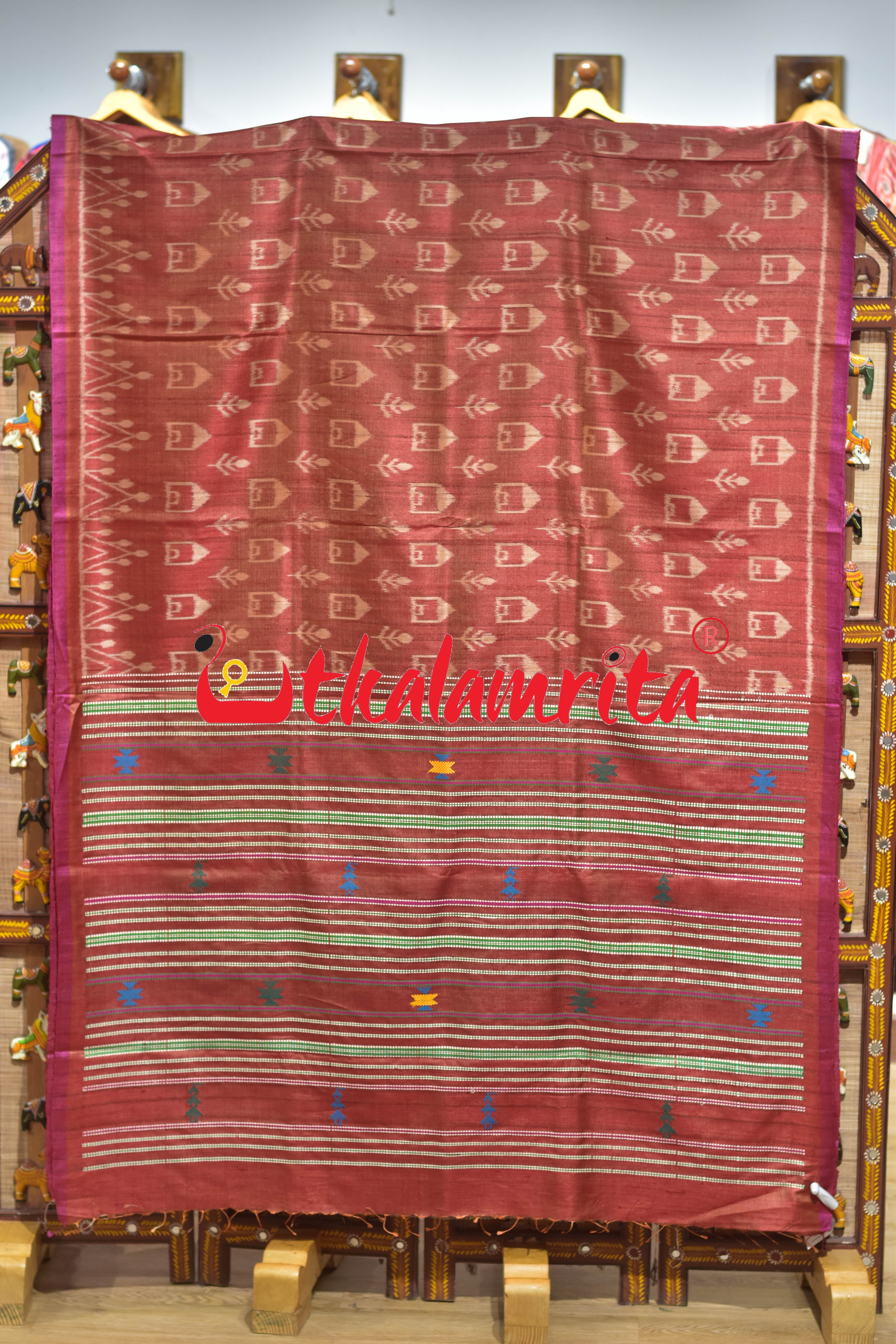 Red Tribal Huts Phoda Anchal Gopalpur Tussar Saree