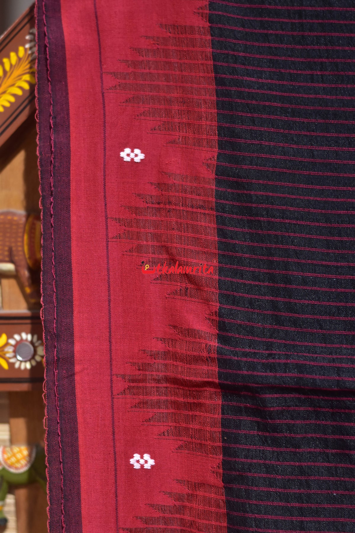 Black Red Stripes Blue Anchal Tussar Kotpad Saree