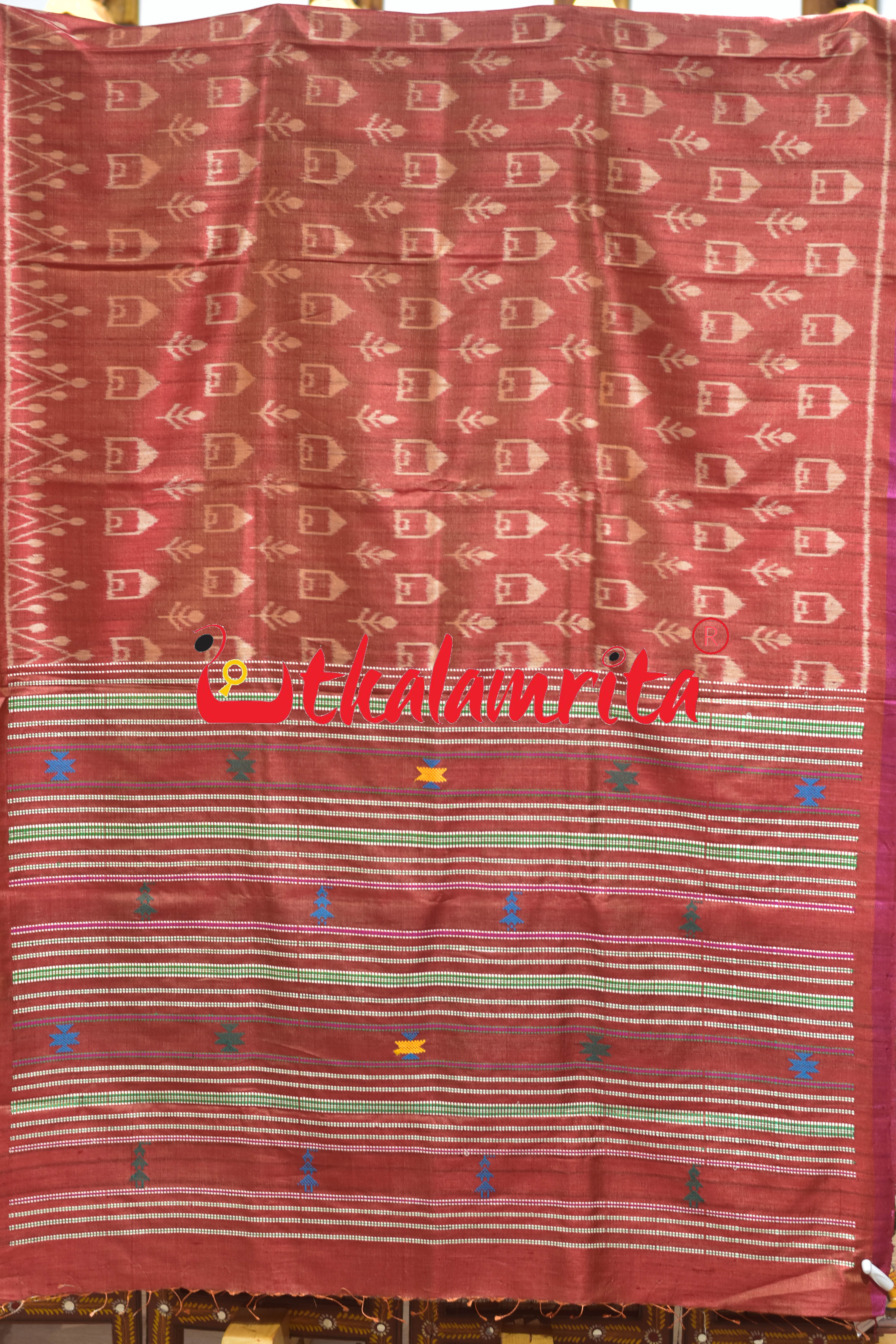 Red Tribal Huts Phoda Anchal Gopalpur Tussar Saree