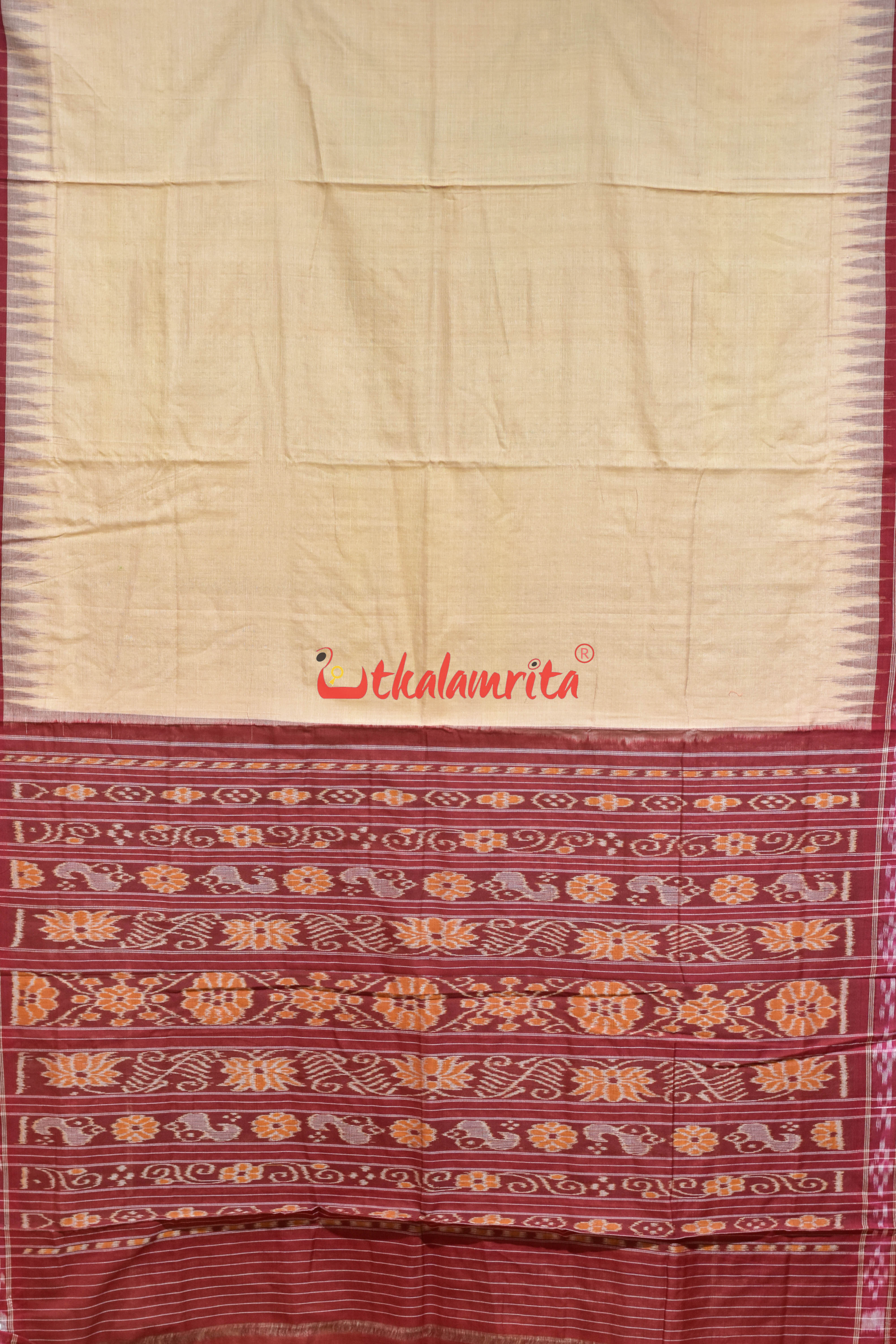 Ghee Maroon Pasapali Border Khandua Cotton Saree