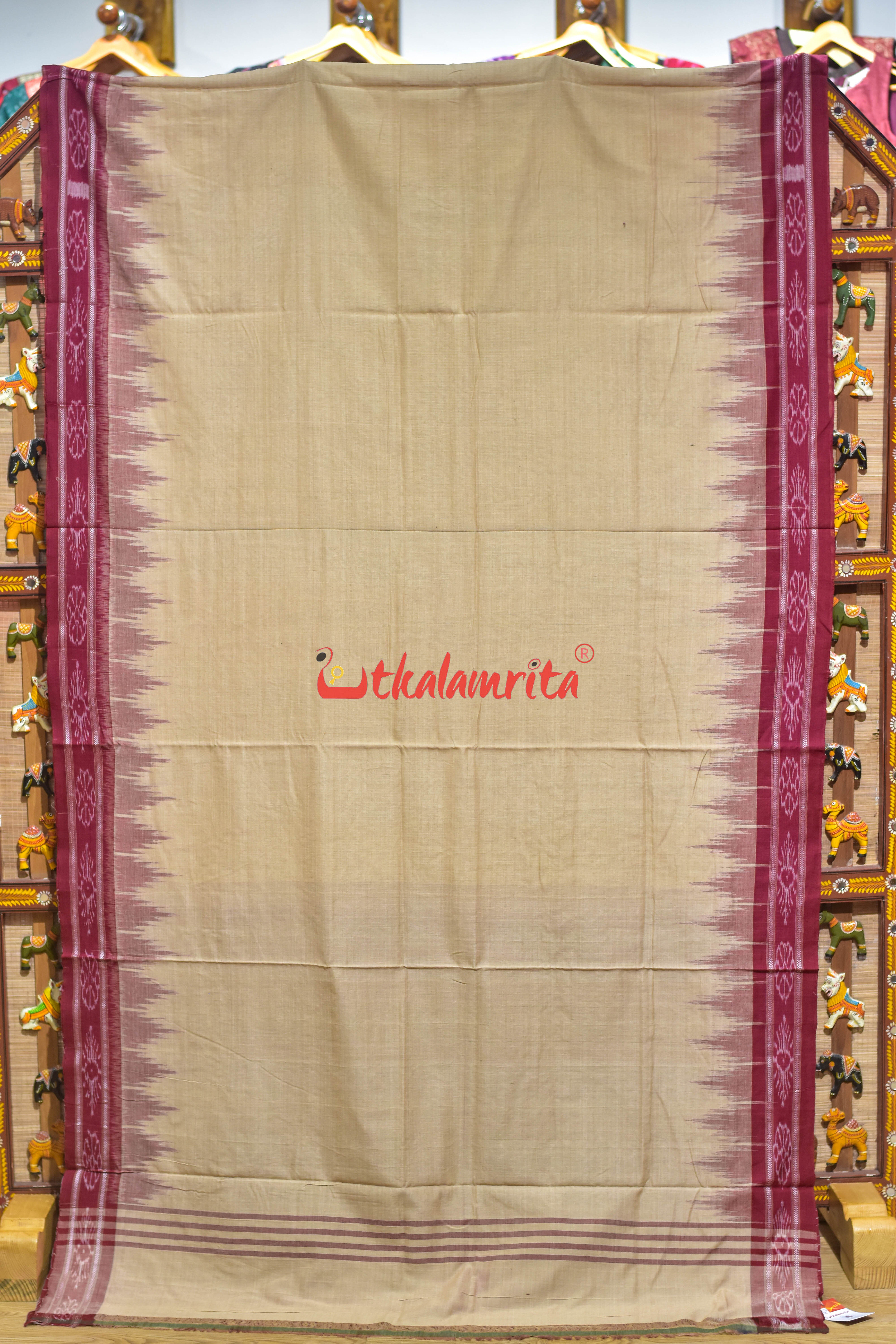 Off White Flower Border Khandua Cotton Saree