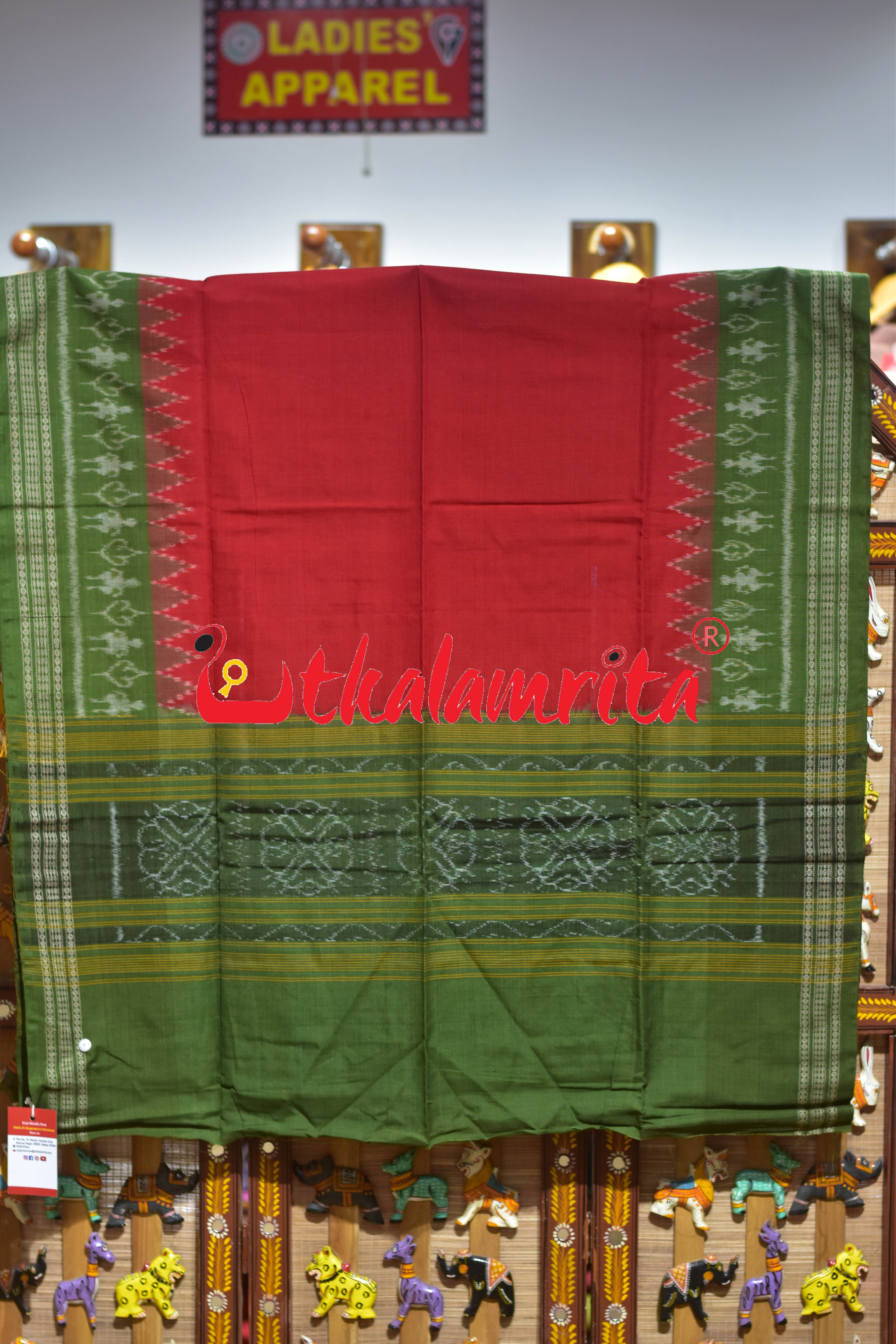 Black Green Kothi Elephants Sambalpuri Cotton Dress Set