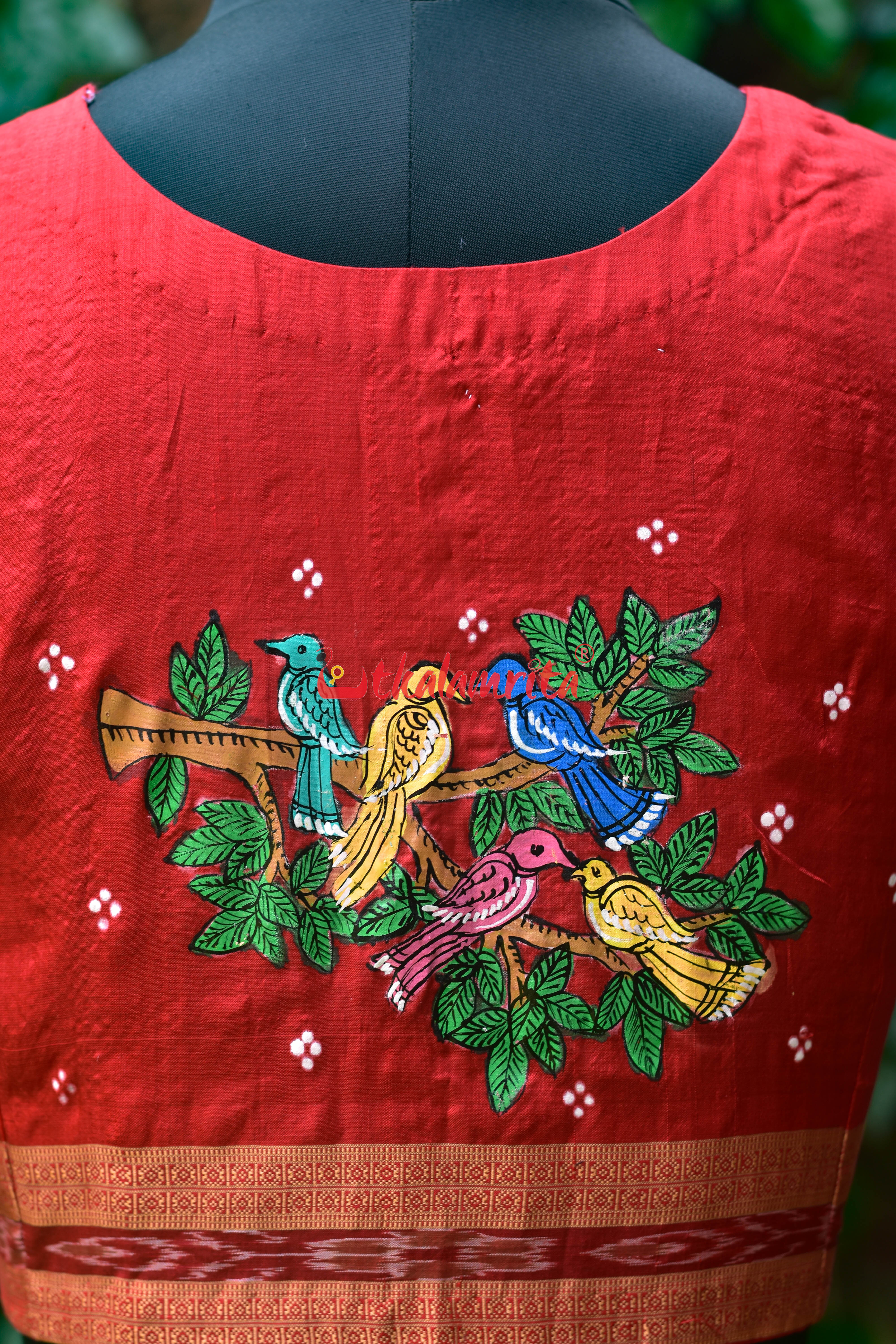 Red Fish Bandha Border Chadhei Silk (Blouse Piece)