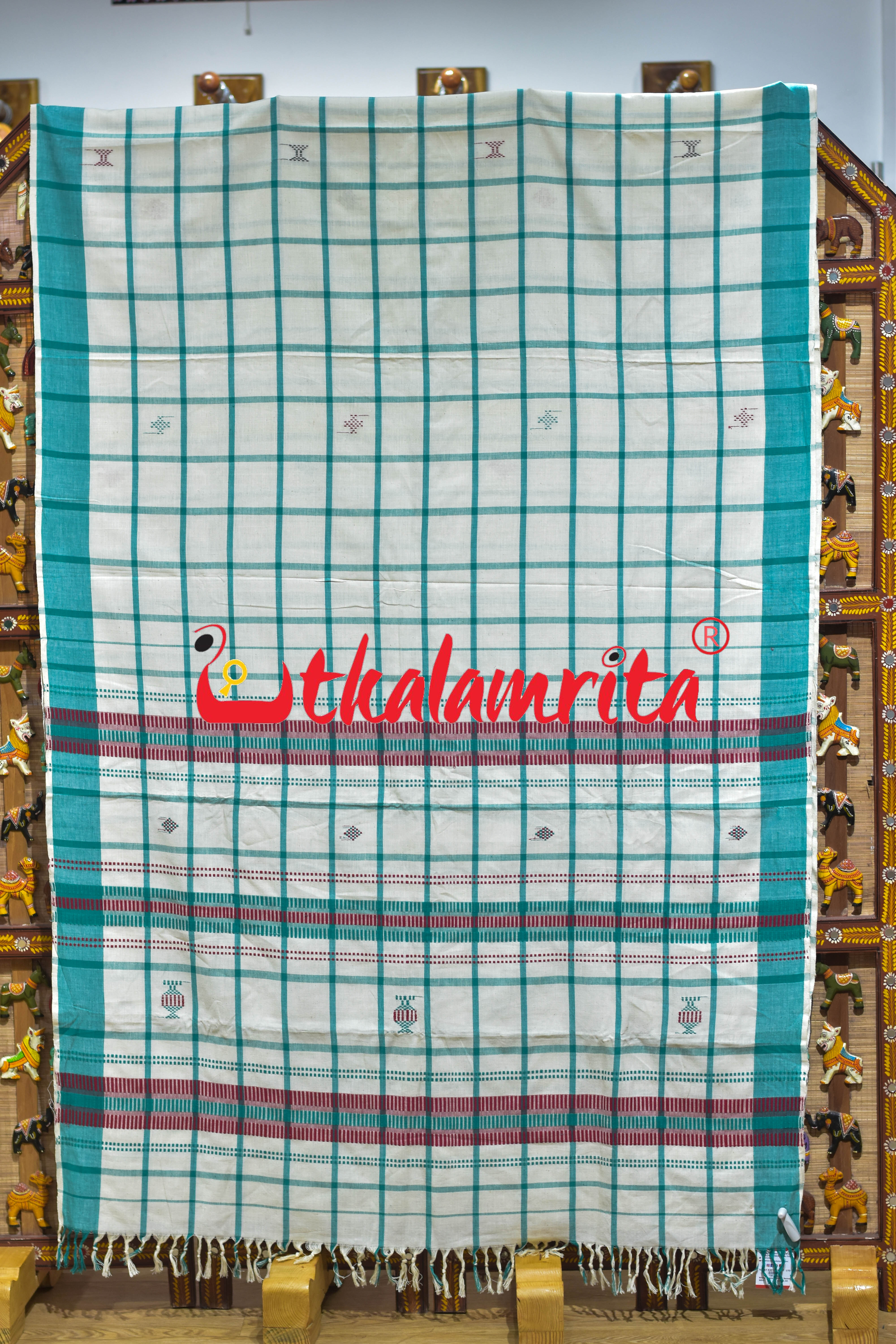 White Green Santhal Saree