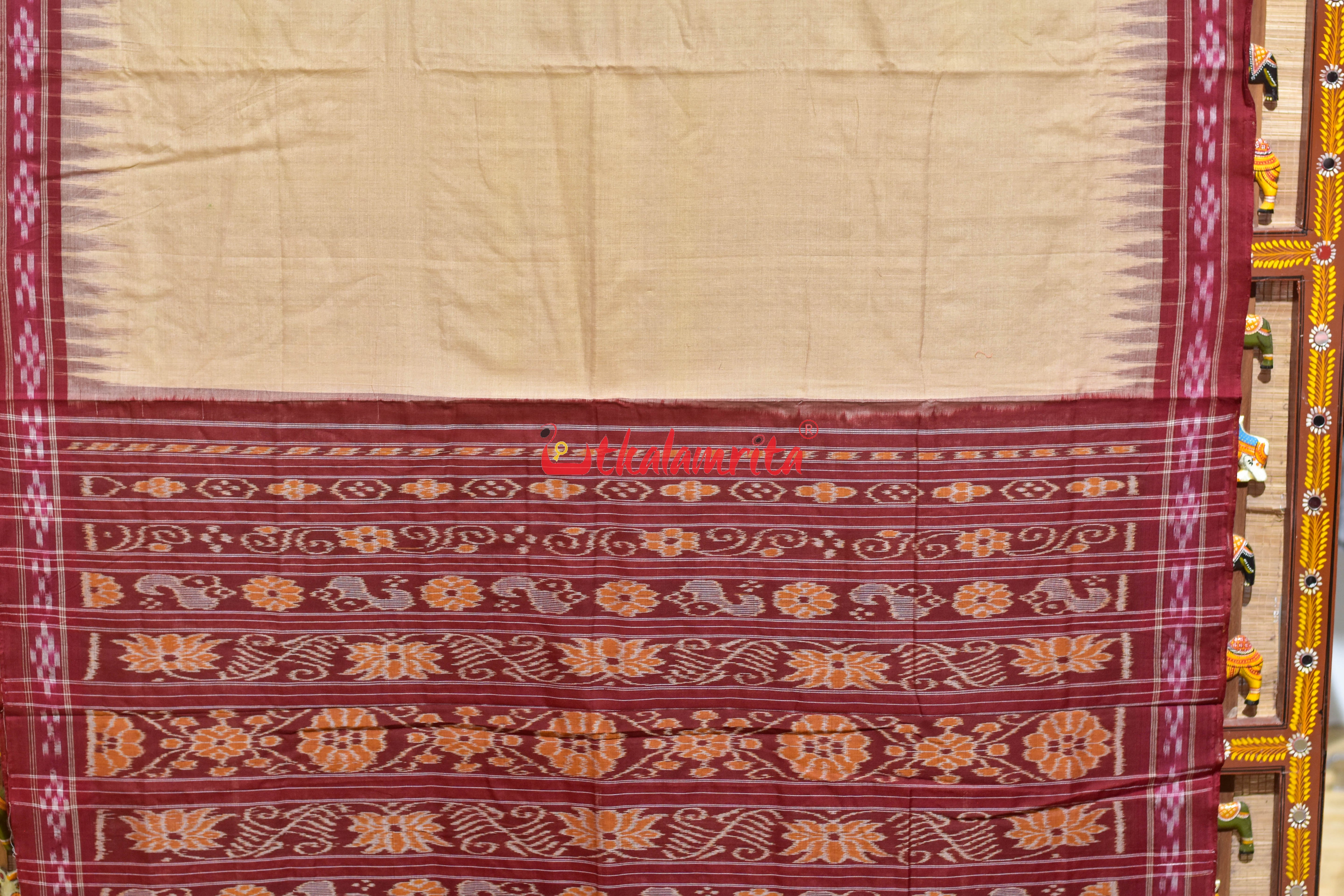 Ghee Maroon Pasapali Border Khandua Cotton Saree