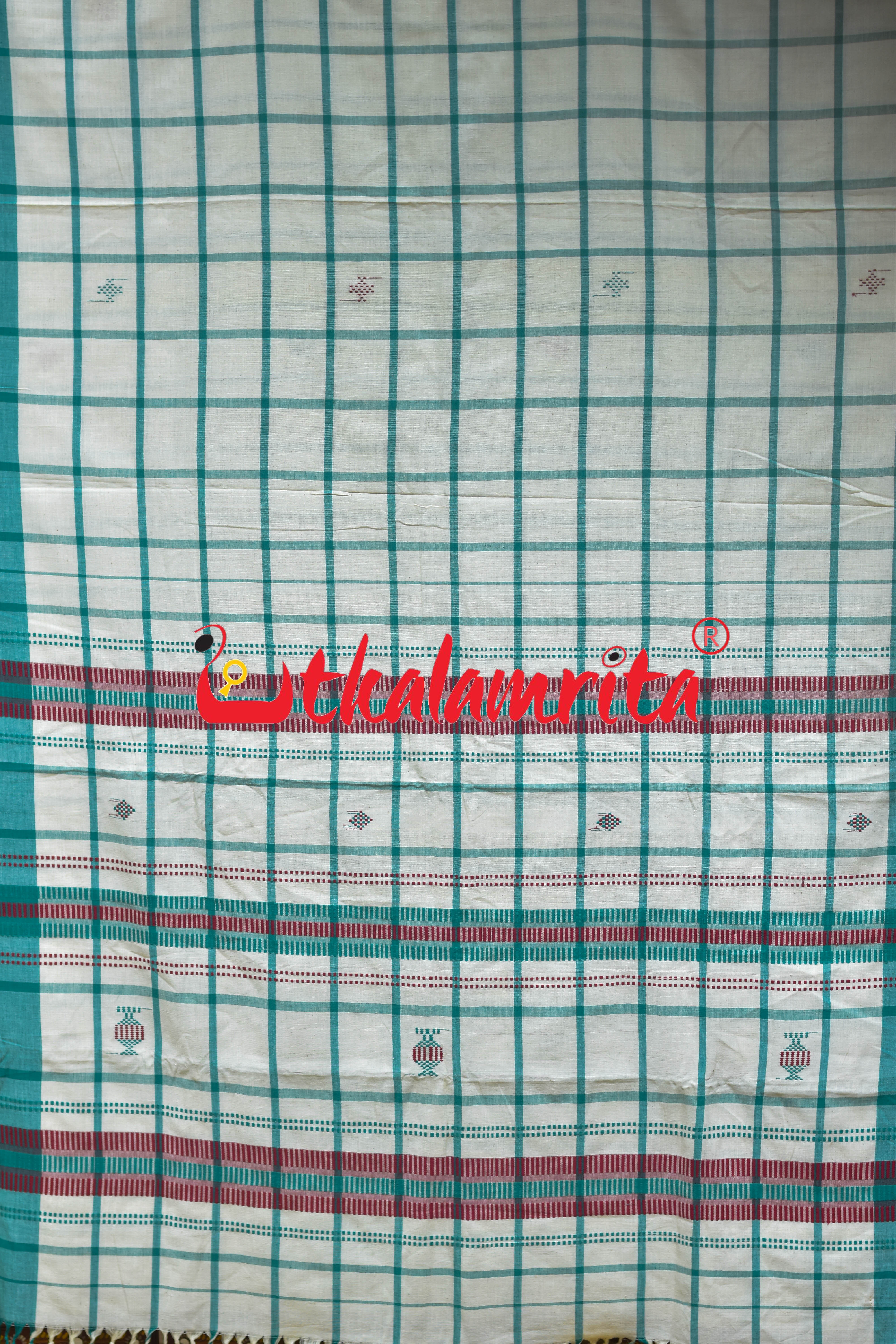 White Green Santhal Saree