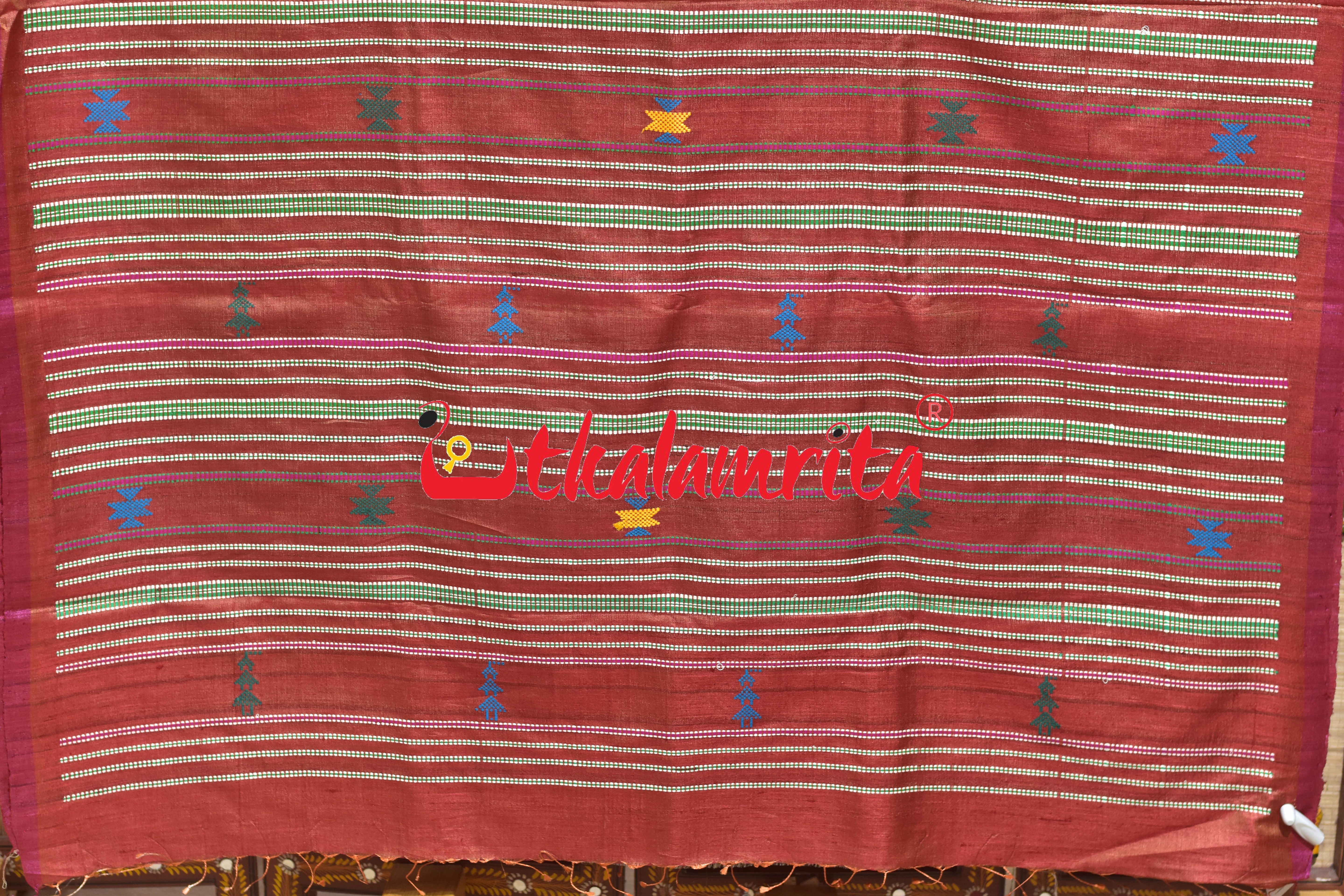 Red Tribal Huts Phoda Anchal Gopalpur Tussar Saree