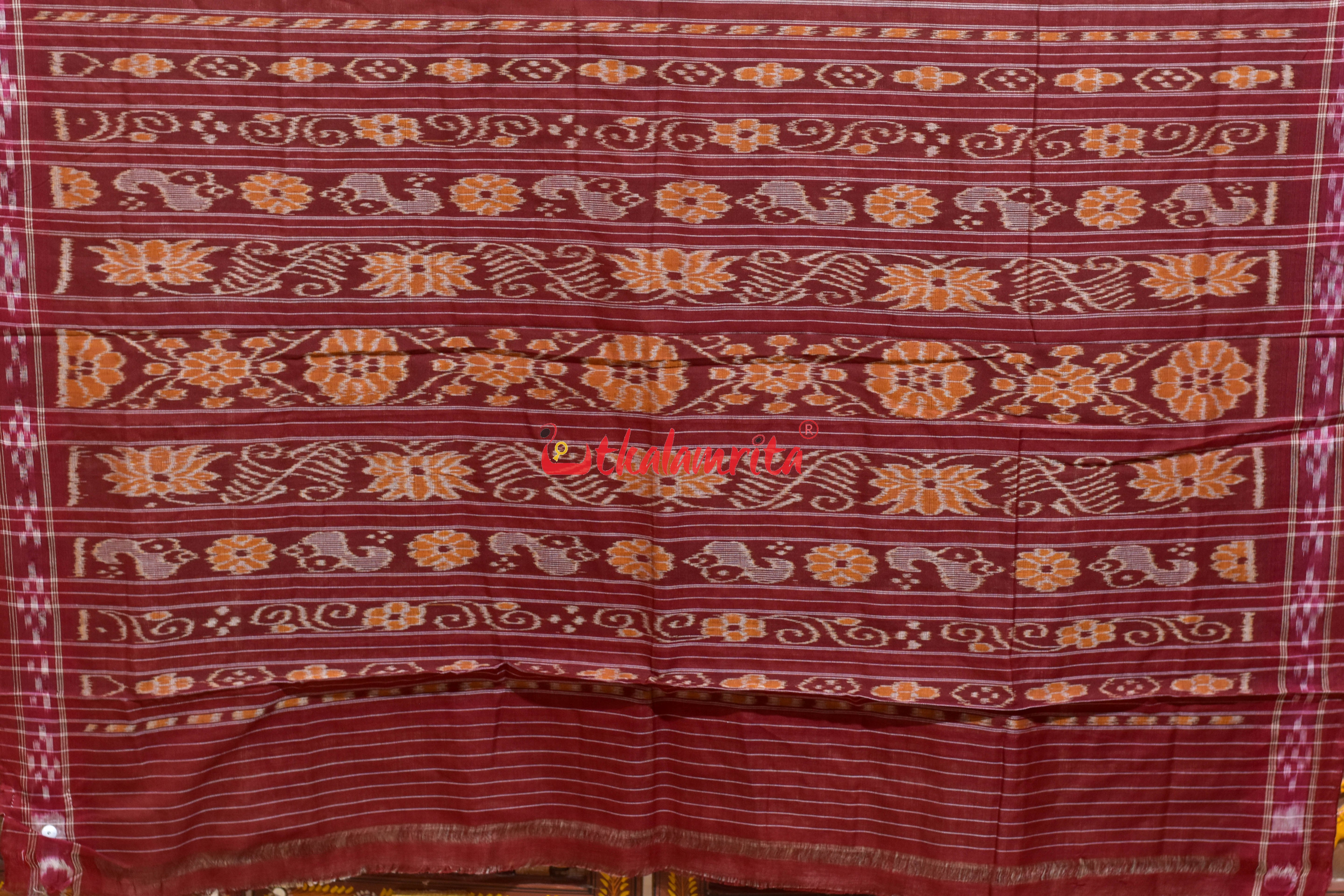 Ghee Maroon Pasapali Border Khandua Cotton Saree