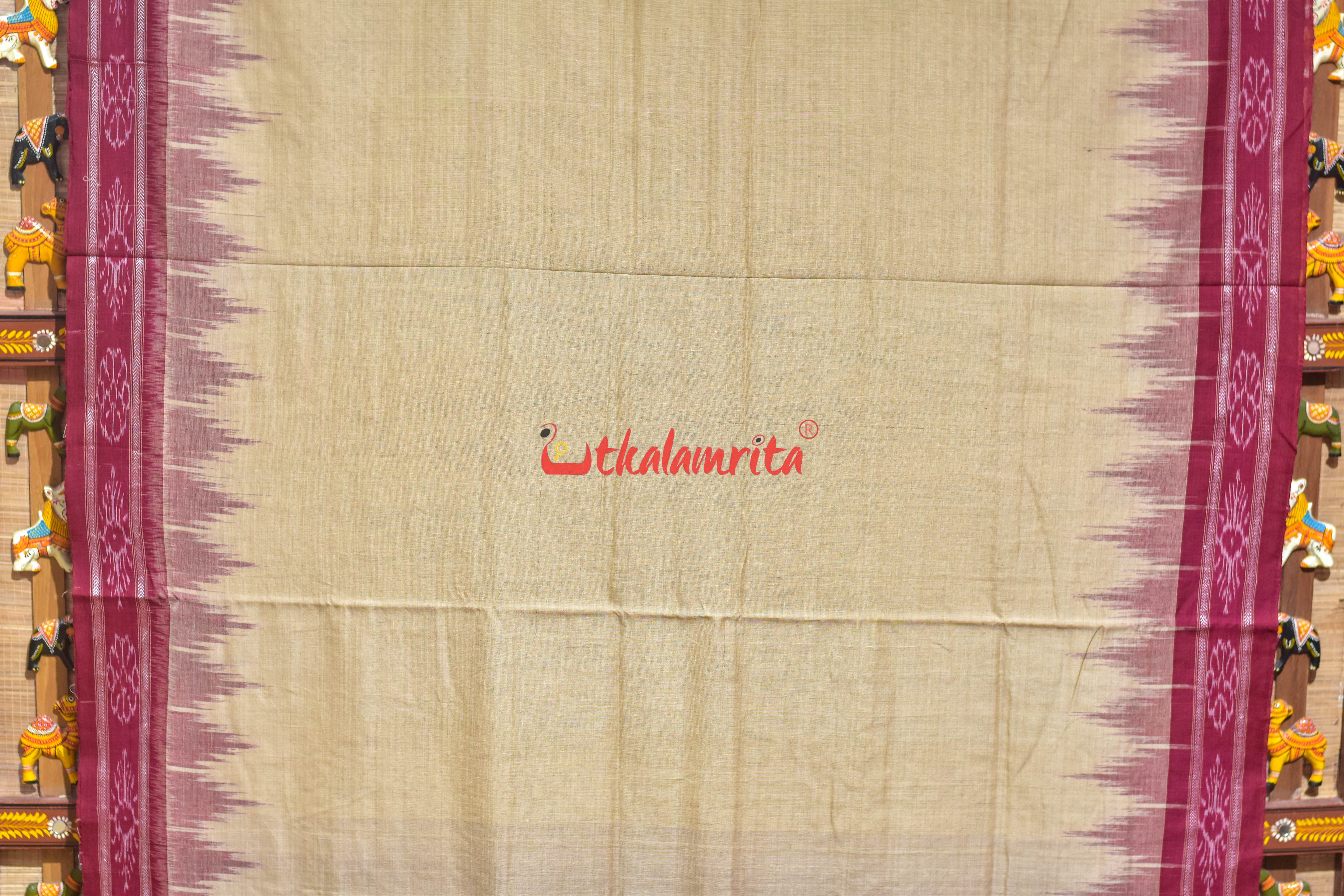 Off White Flower Border Khandua Cotton Saree