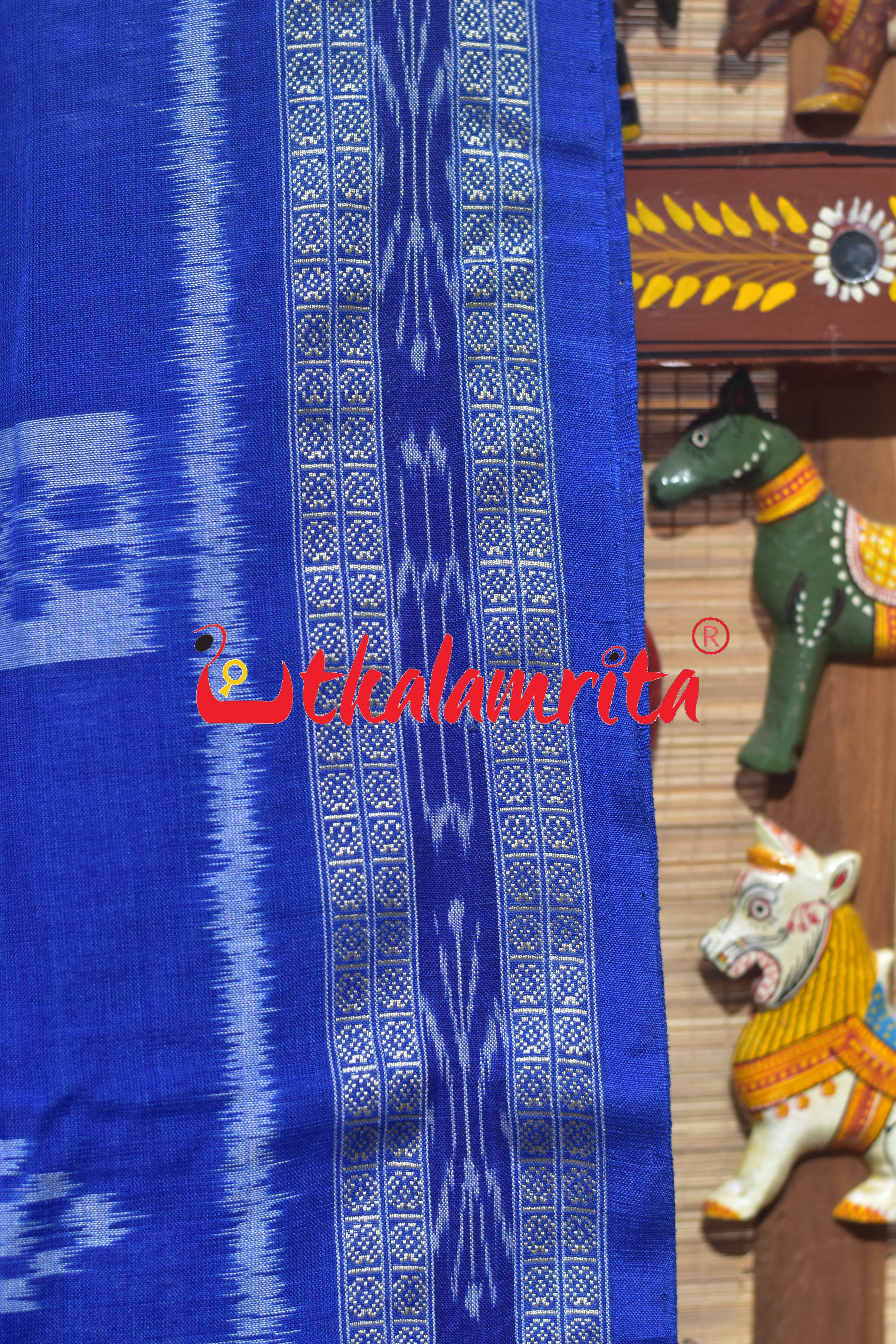 White Blue Tarabali Scot Khandua Cotton Saree