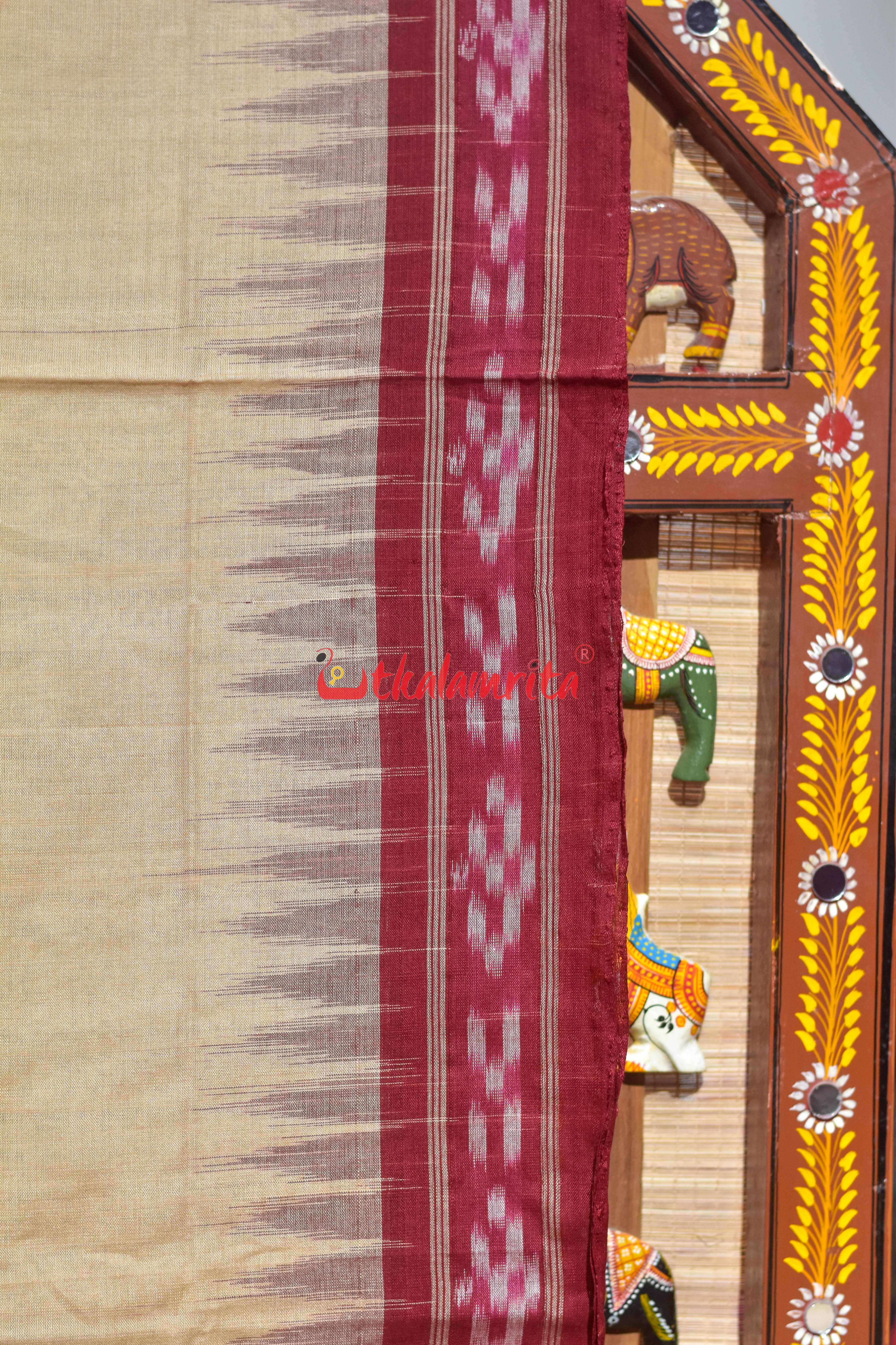 Ghee Maroon Pasapali Border Khandua Cotton Saree