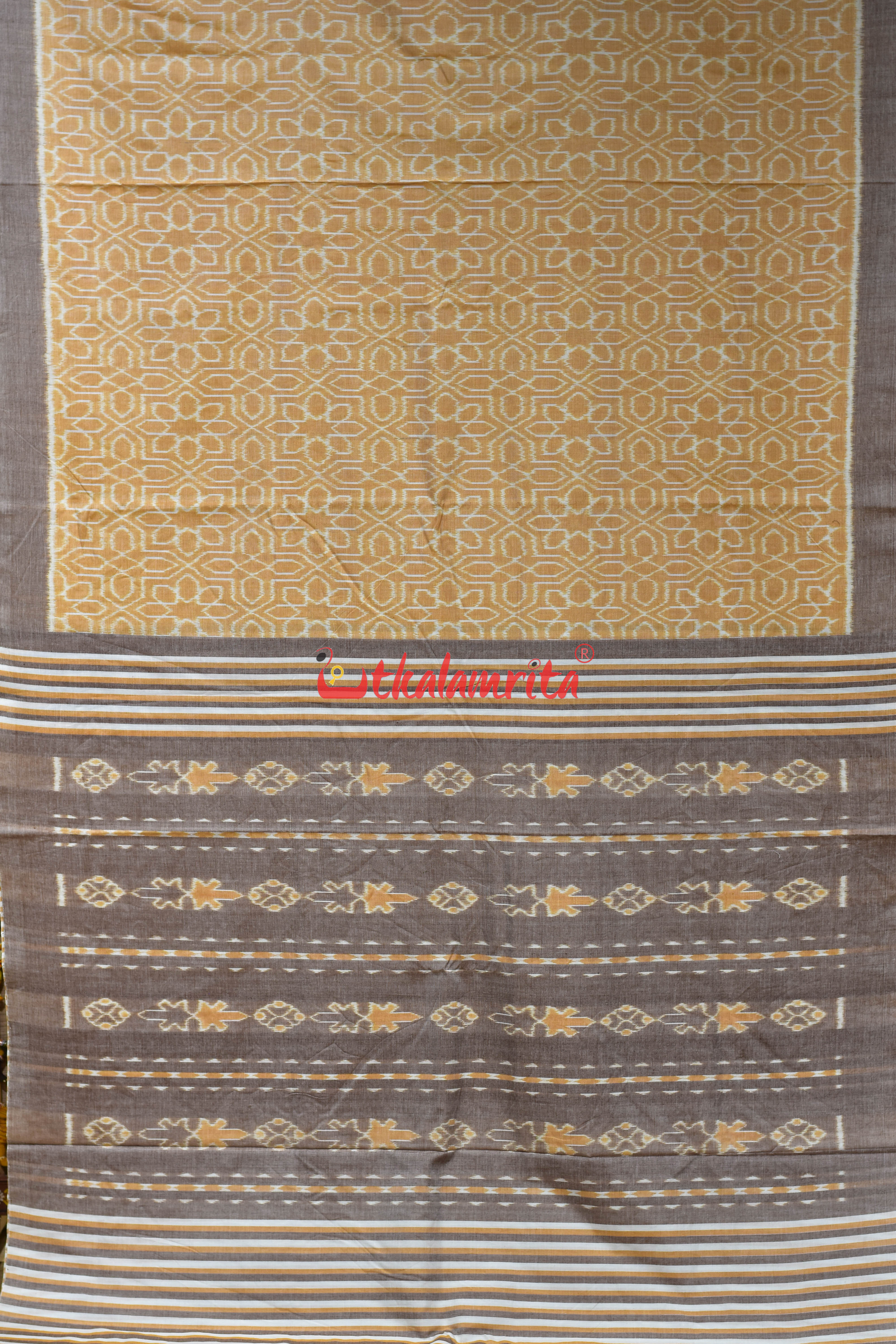 Cream Mandala Art Khandua Cotton Saree