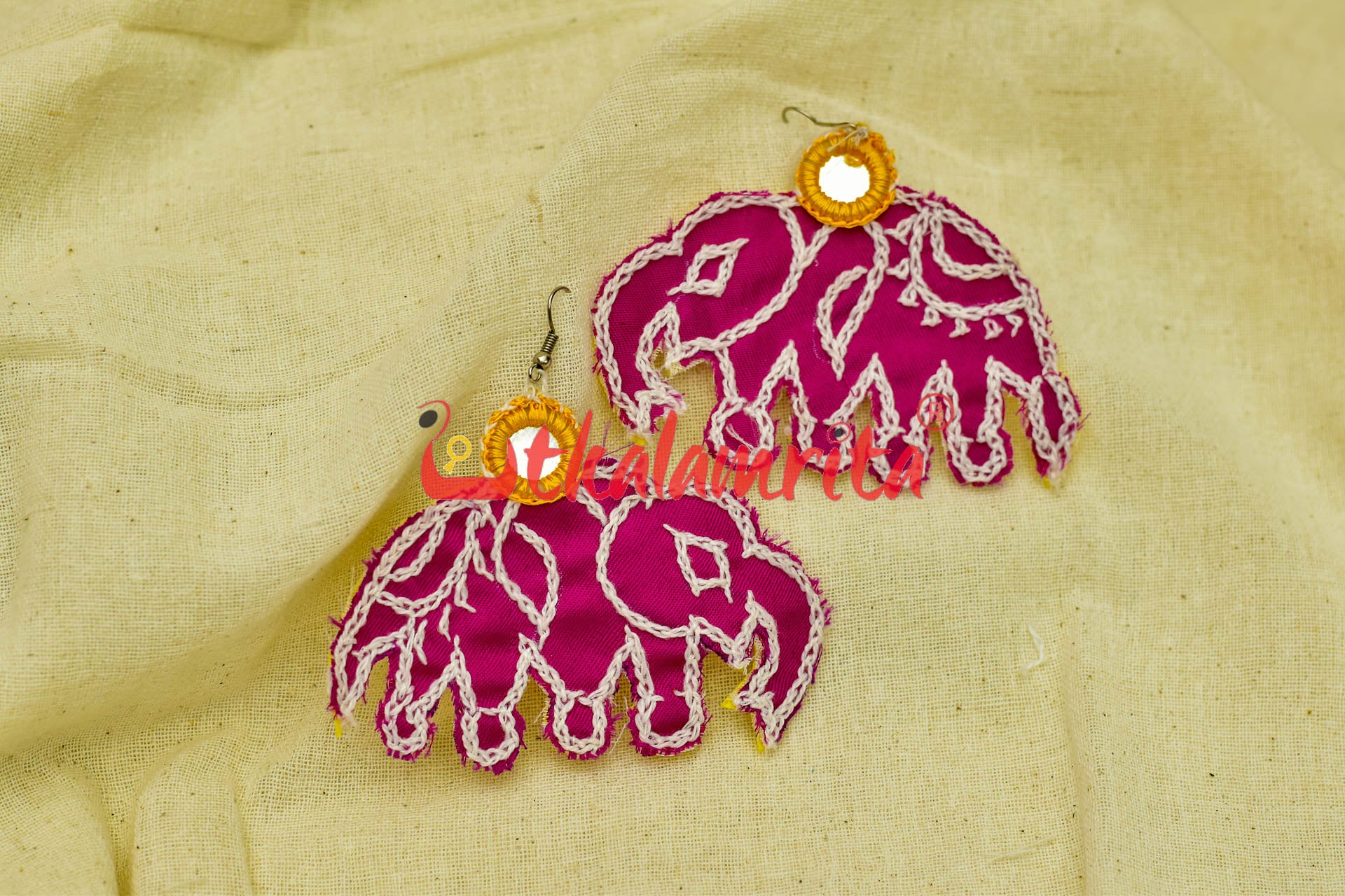 Pink Elephant (Pipli applique danglers)