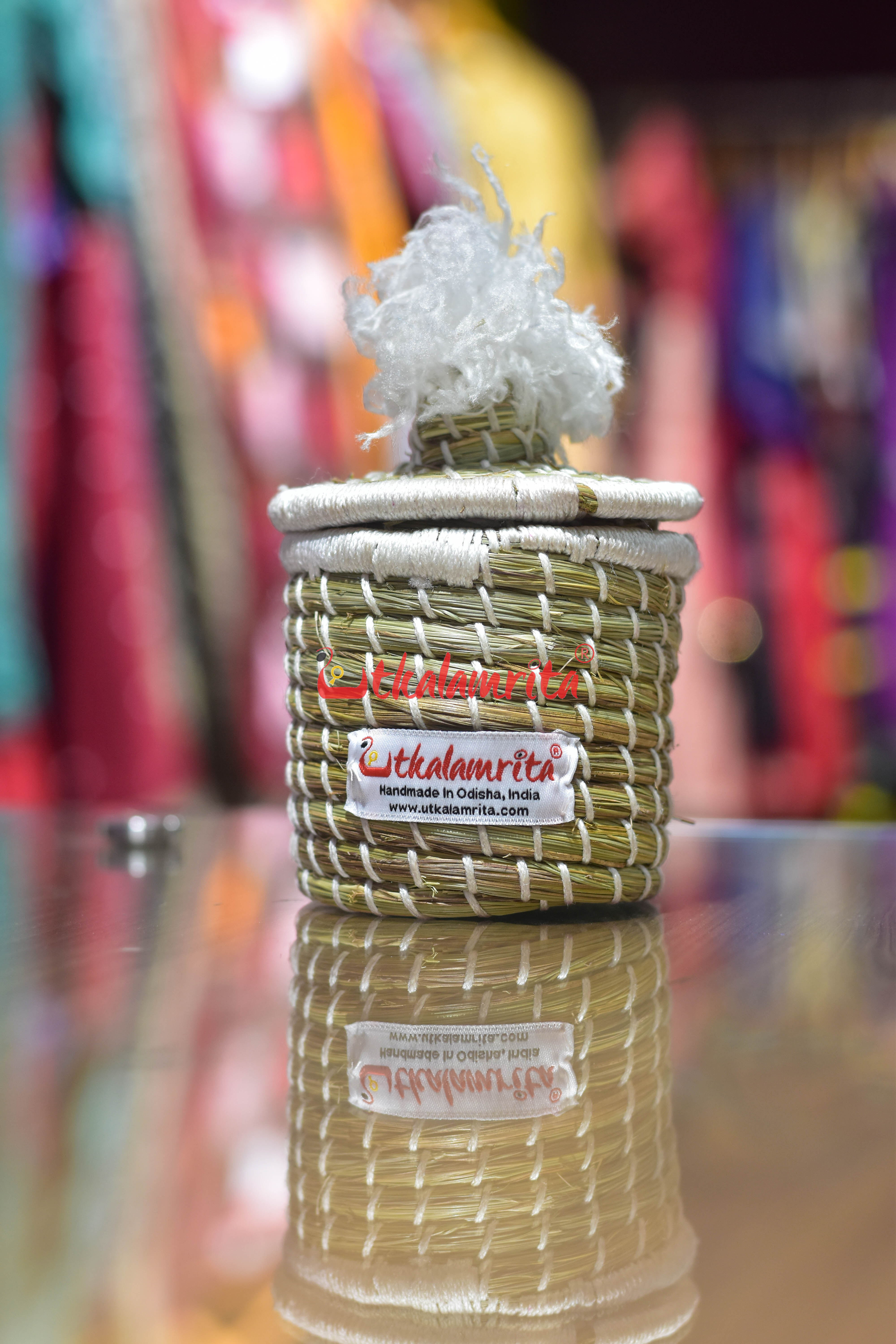 Sabai Grass Chuti Thread Jewellery Box White