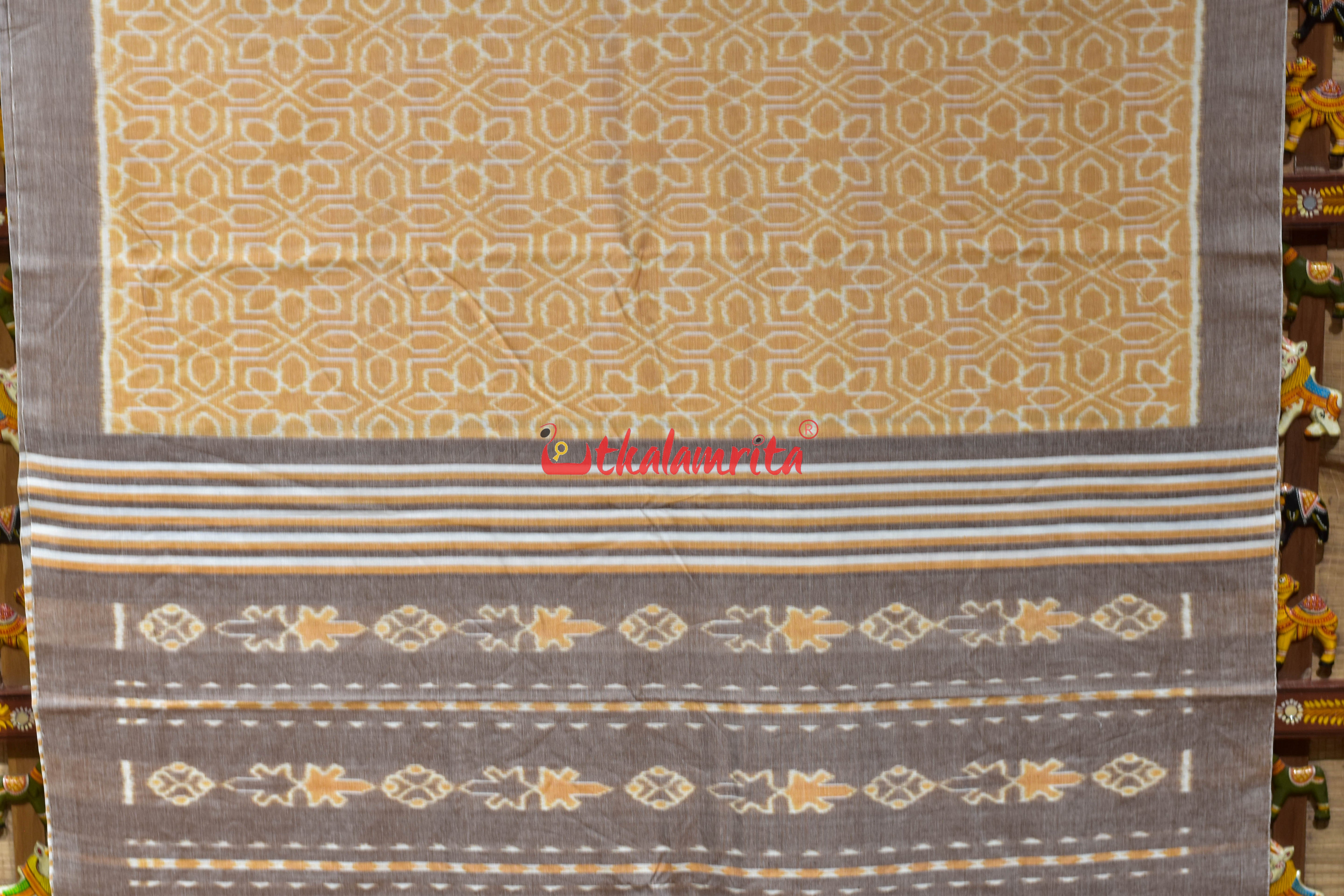 Cream Mandala Art Khandua Cotton Saree