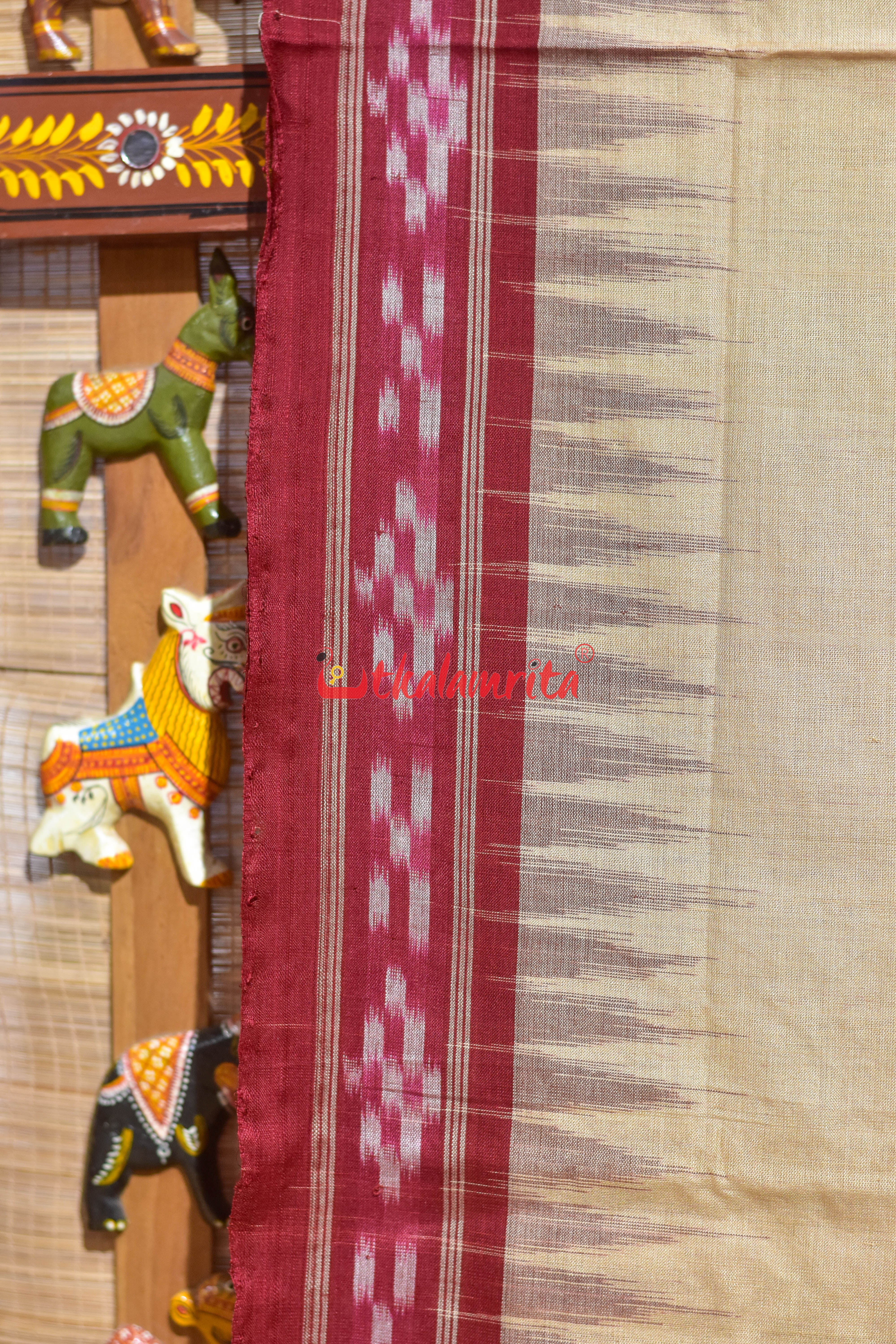 Ghee Maroon Pasapali Border Khandua Cotton Saree