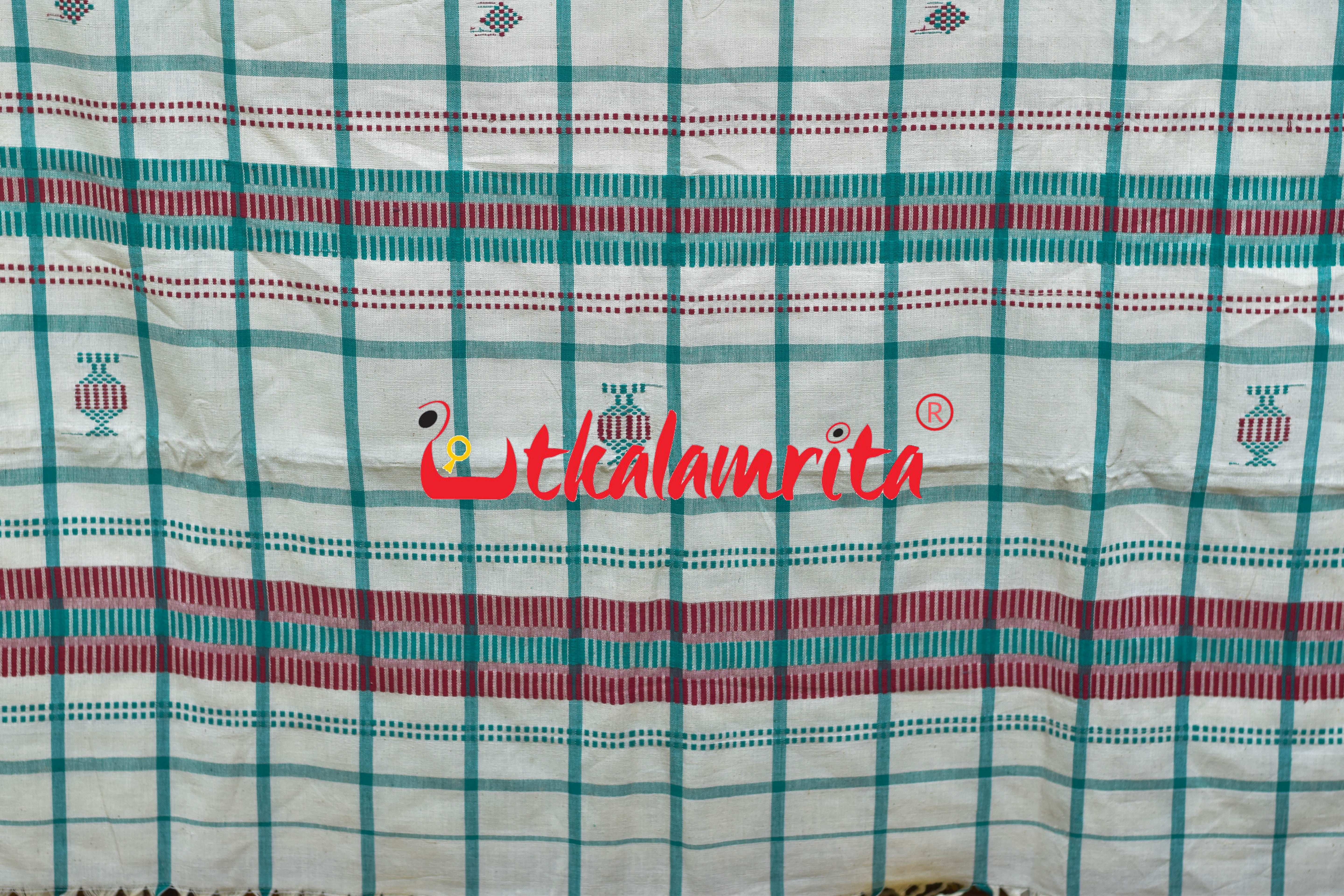 White Green Santhal Saree