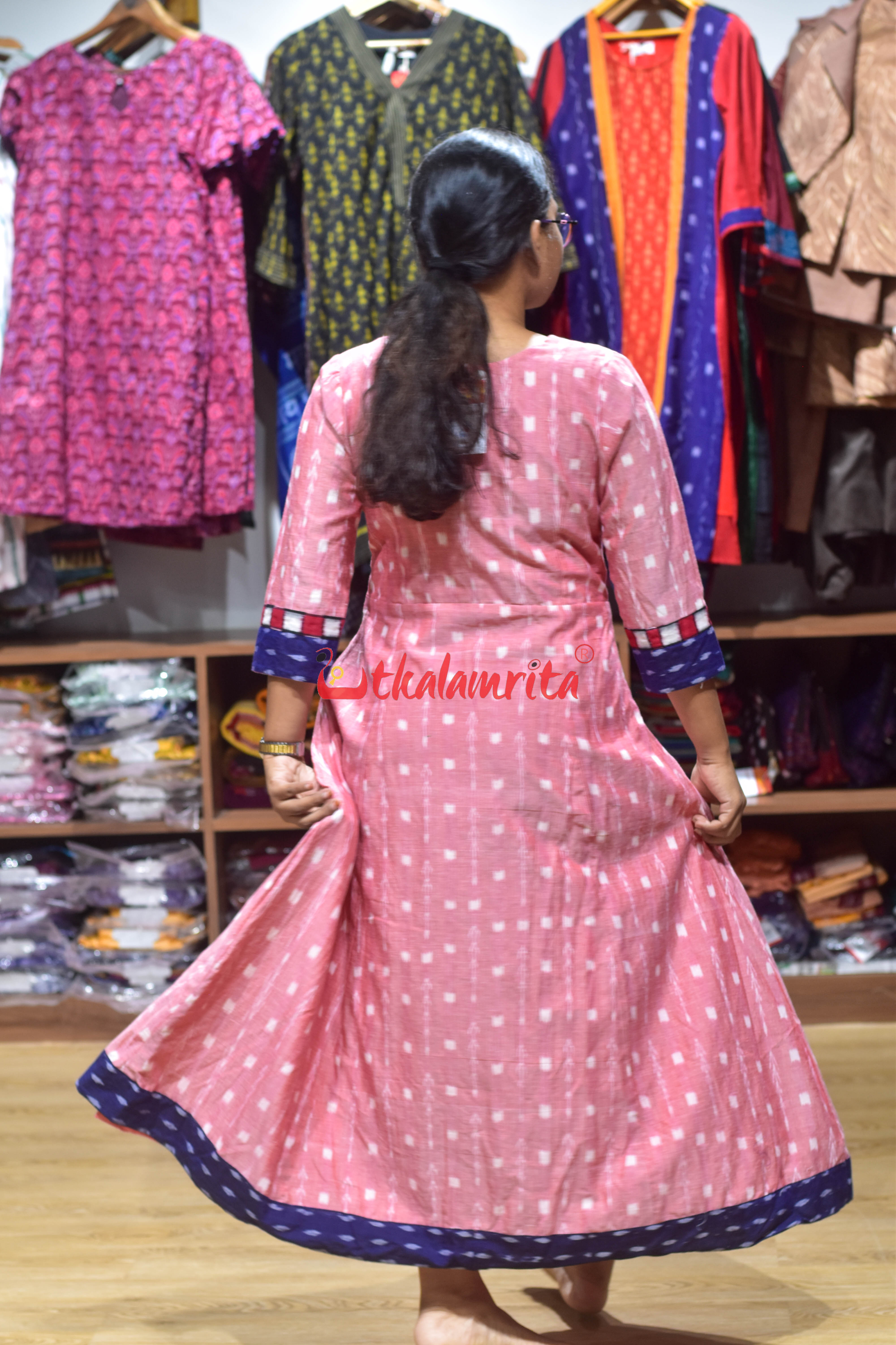 Peach Lata Dots Middlle Designer (Anarkali)