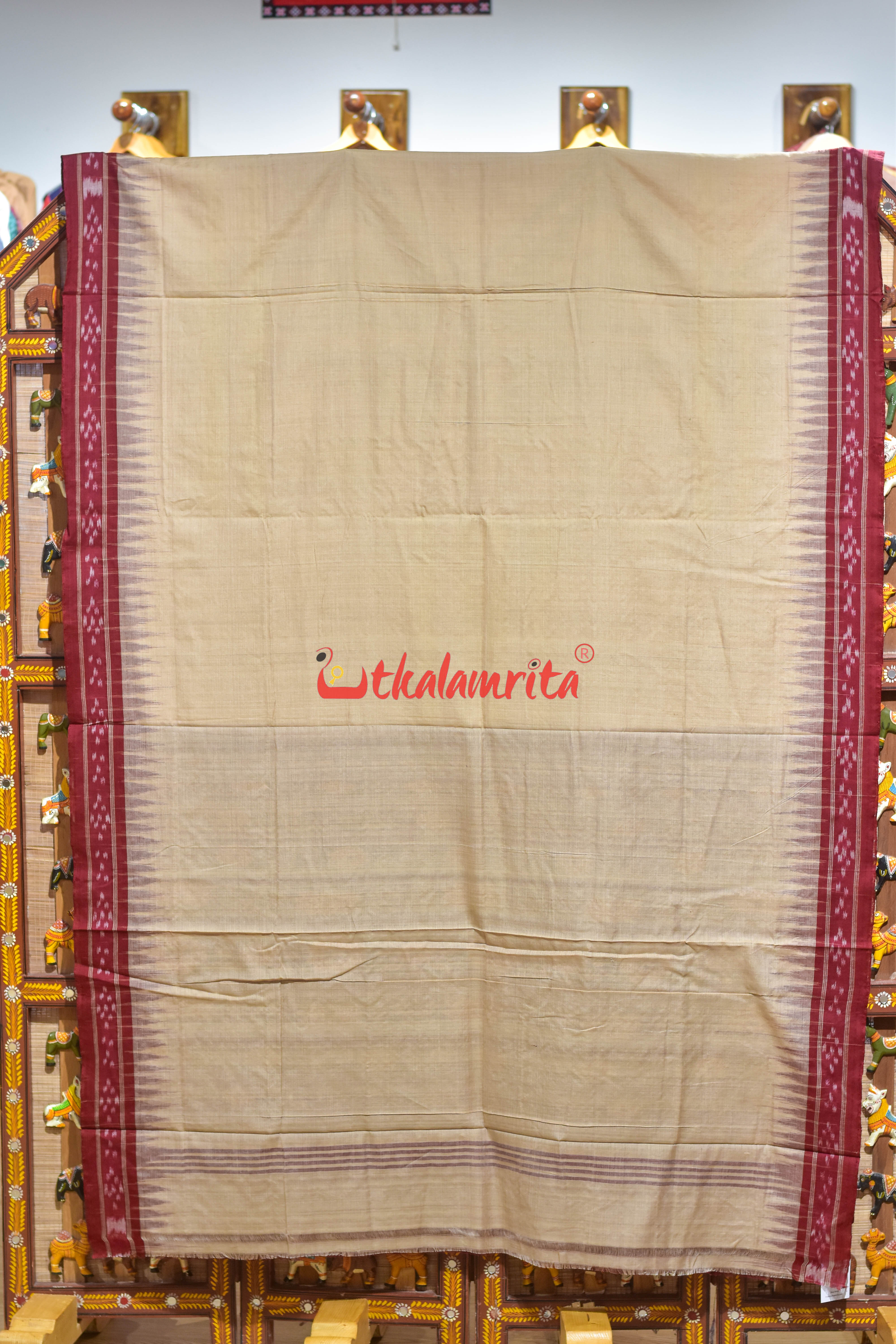 Ghee Maroon Pasapali Border Khandua Cotton Saree