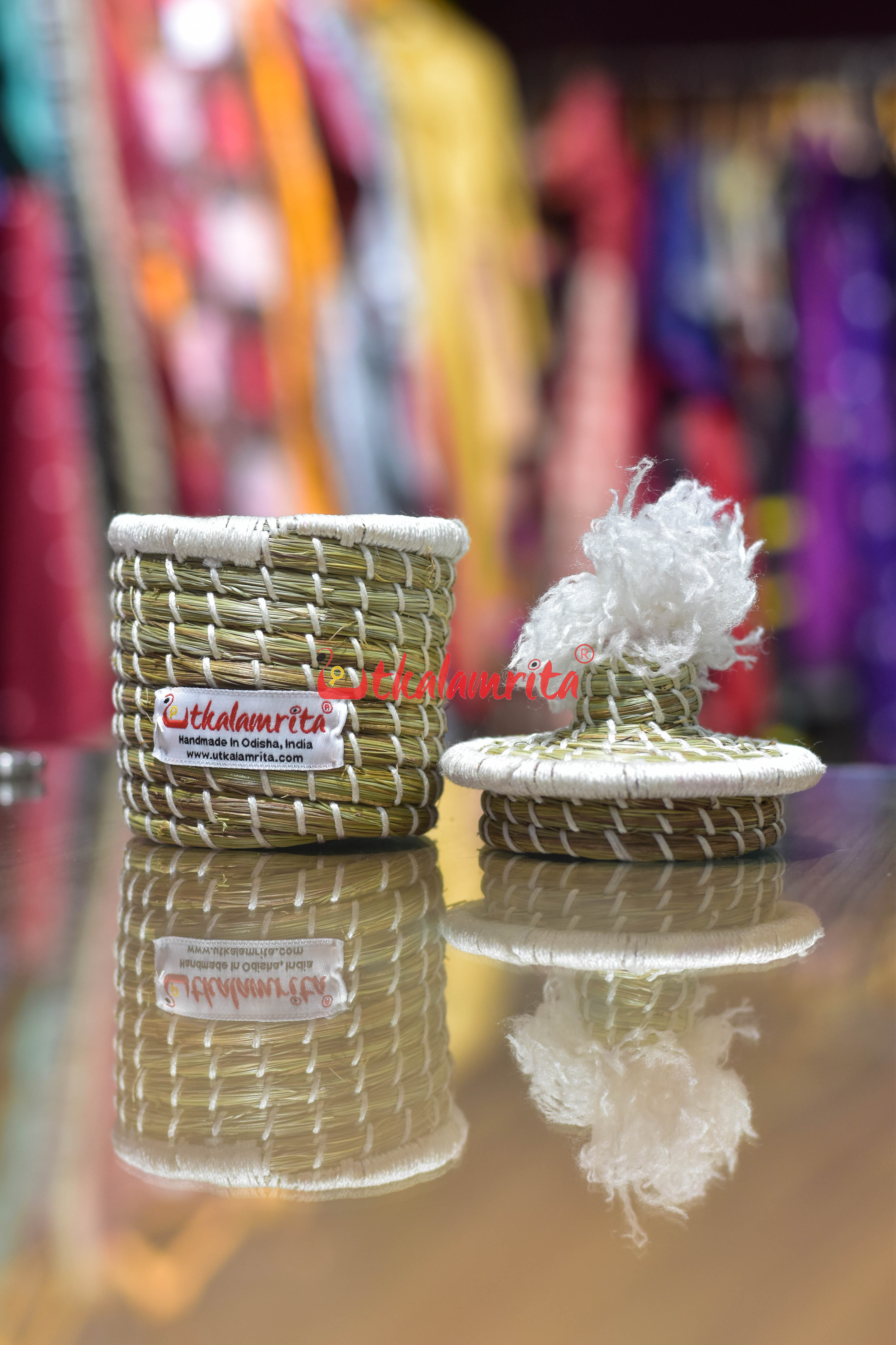 Sabai Grass Chuti Thread Jewellery Box White