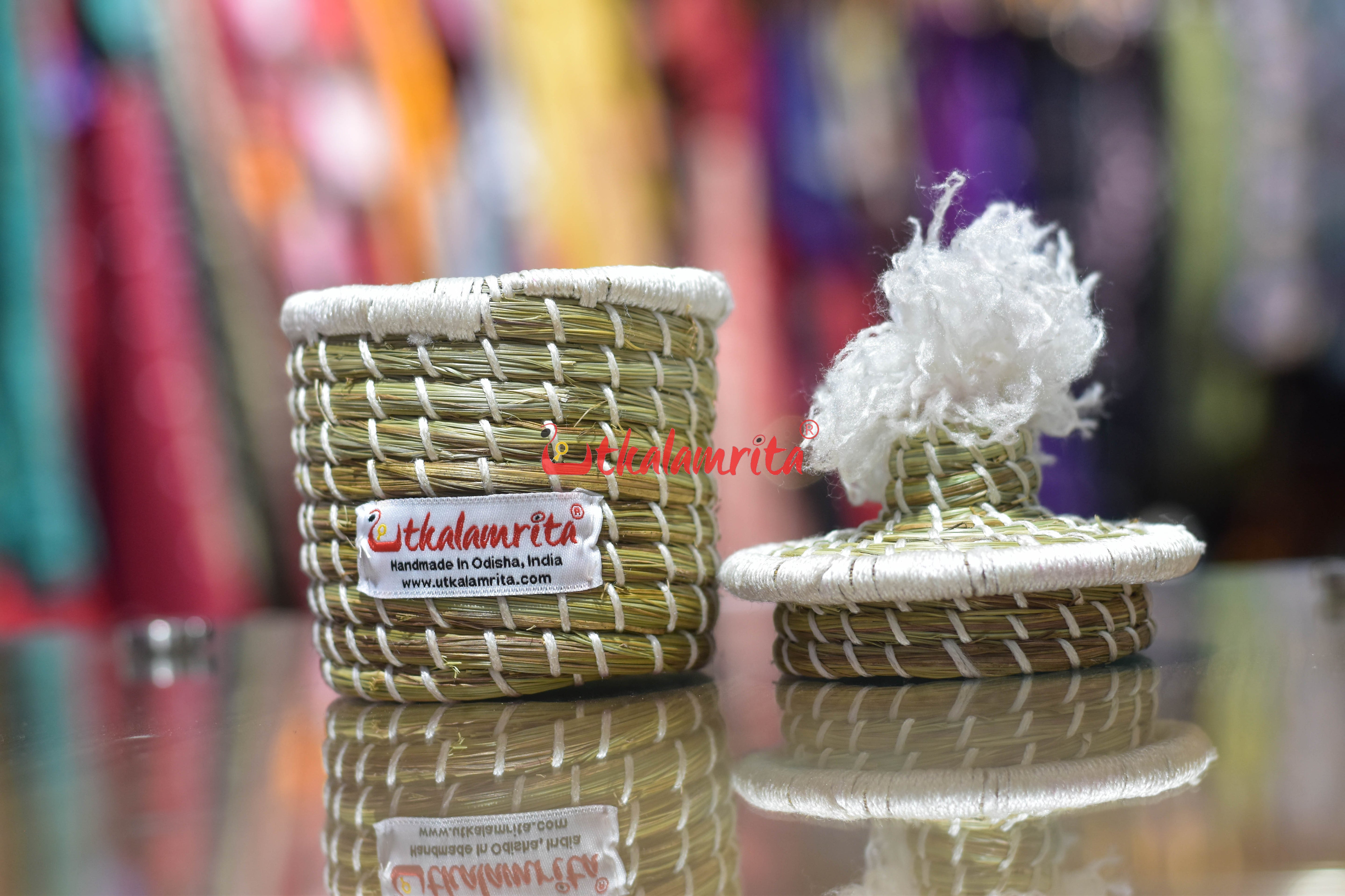 Sabai Grass Chuti Thread Jewellery Box White