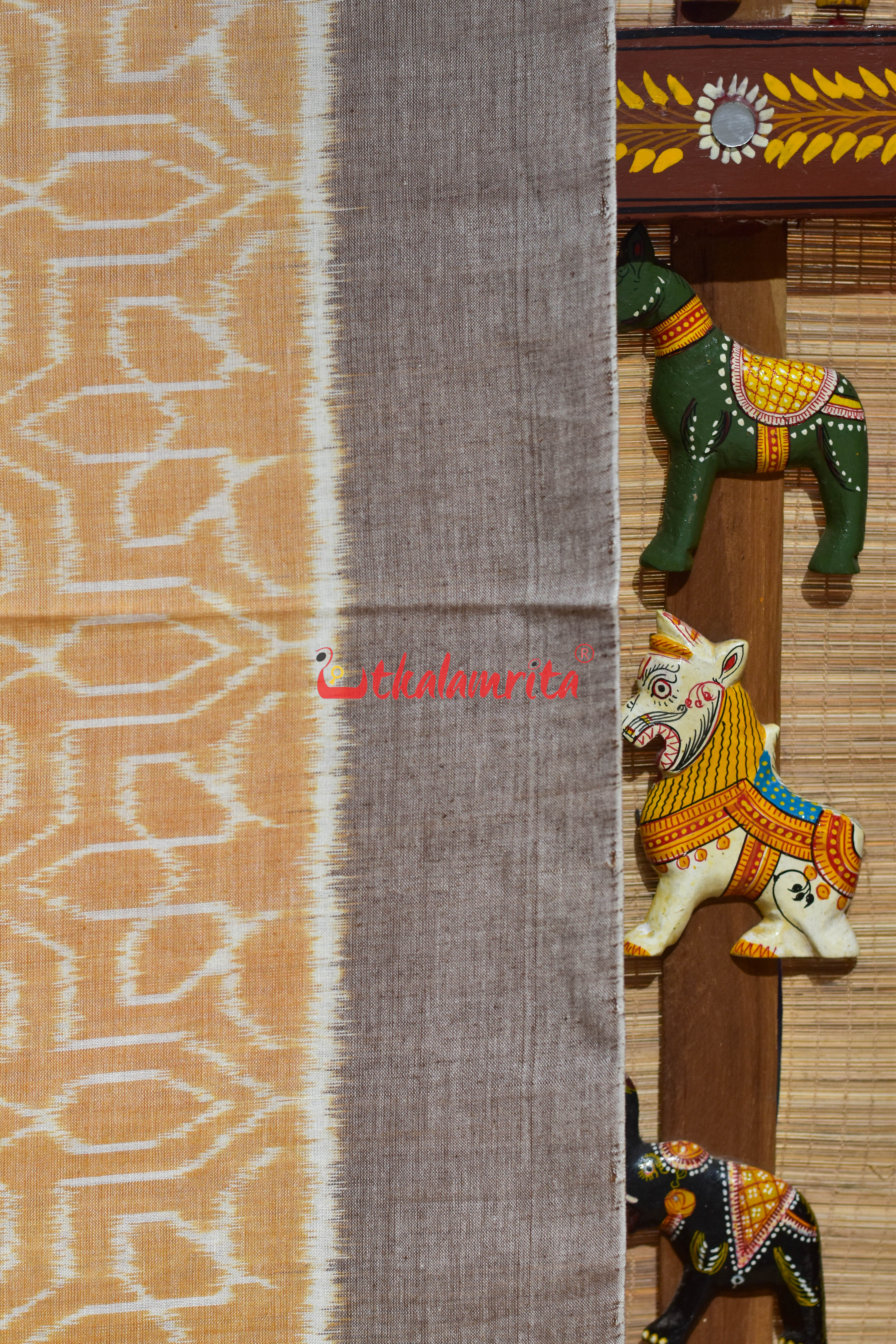 Cream Mandala Art Khandua Cotton Saree