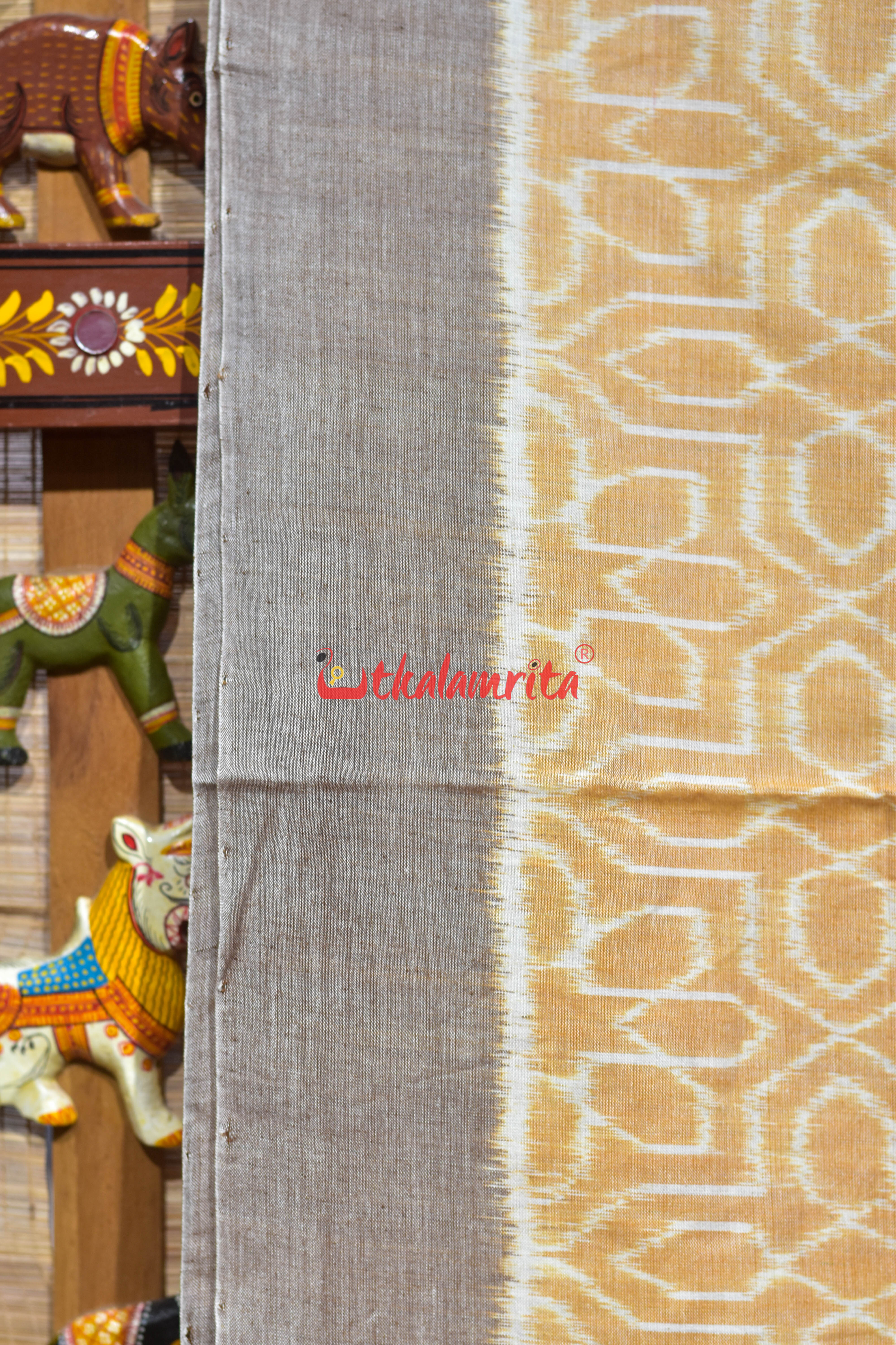 Cream Mandala Art Khandua Cotton Saree