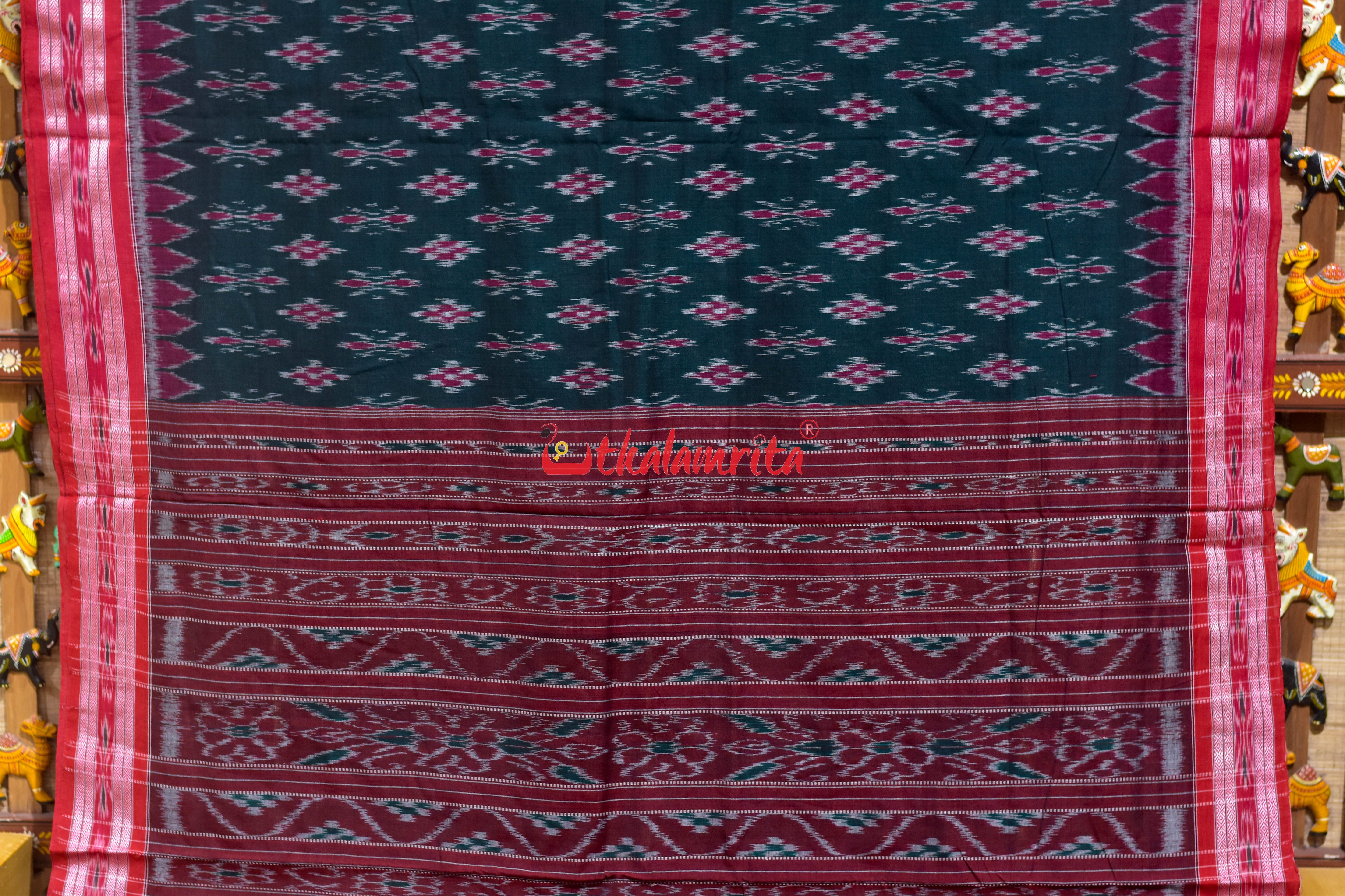 Bottle Green Damru Pasapali Khandua Cotton Saree